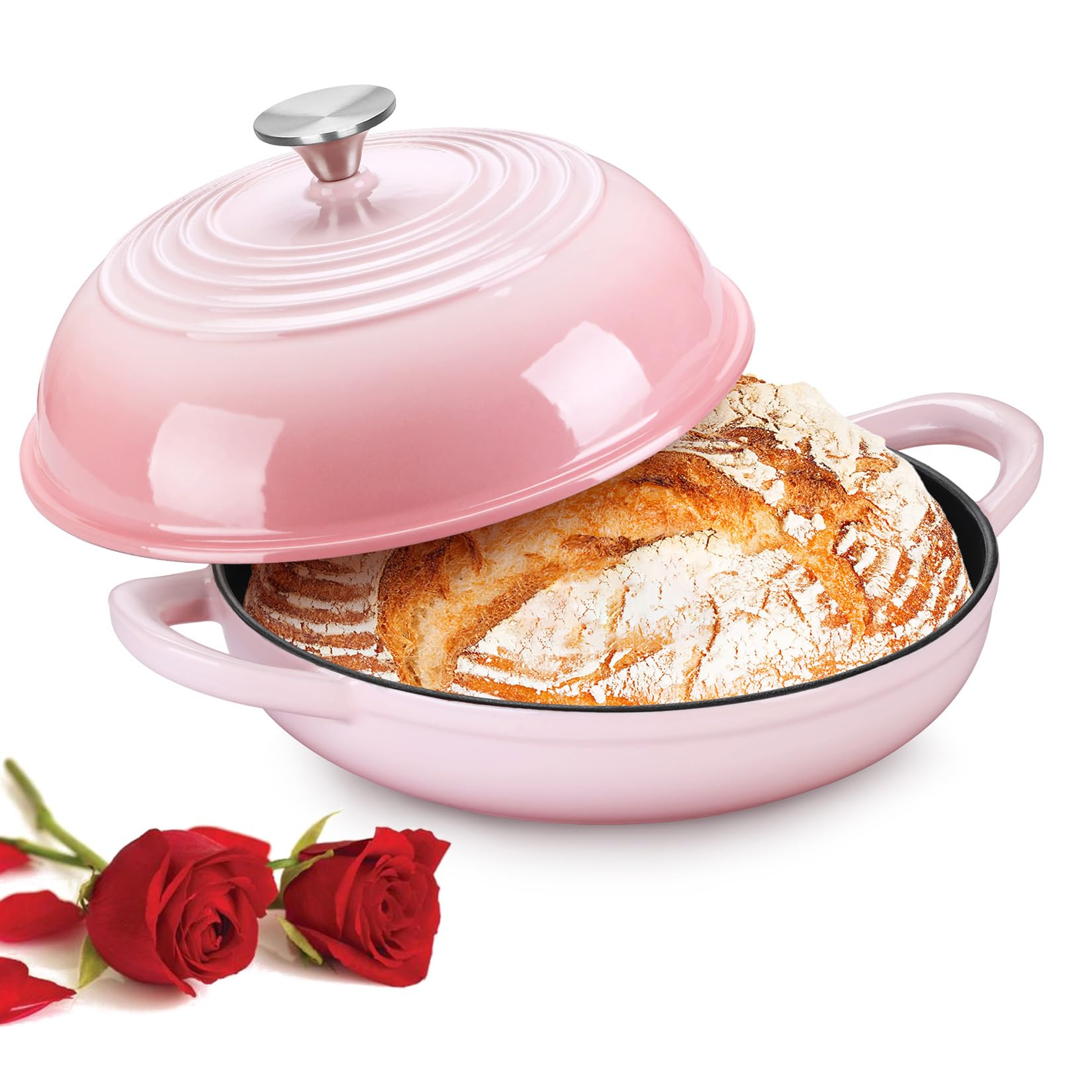 Pink Enameled Dutch Oven - Perfect for Bread! -1