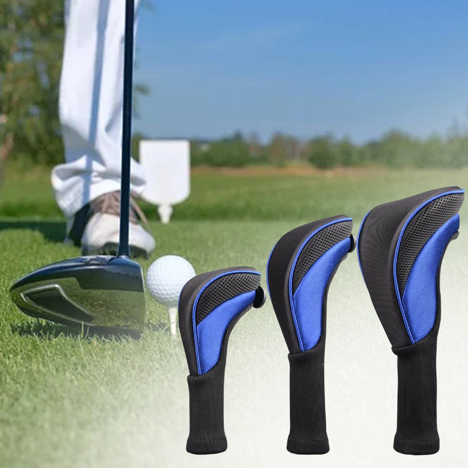LOVIVER 3Pcs Golf Club Head Cover Set # 1 3 5 Driver Woods Headcovers avec étiquettes Golf Accessoires Club Protection Hybrid Head Cover Set Long Neck