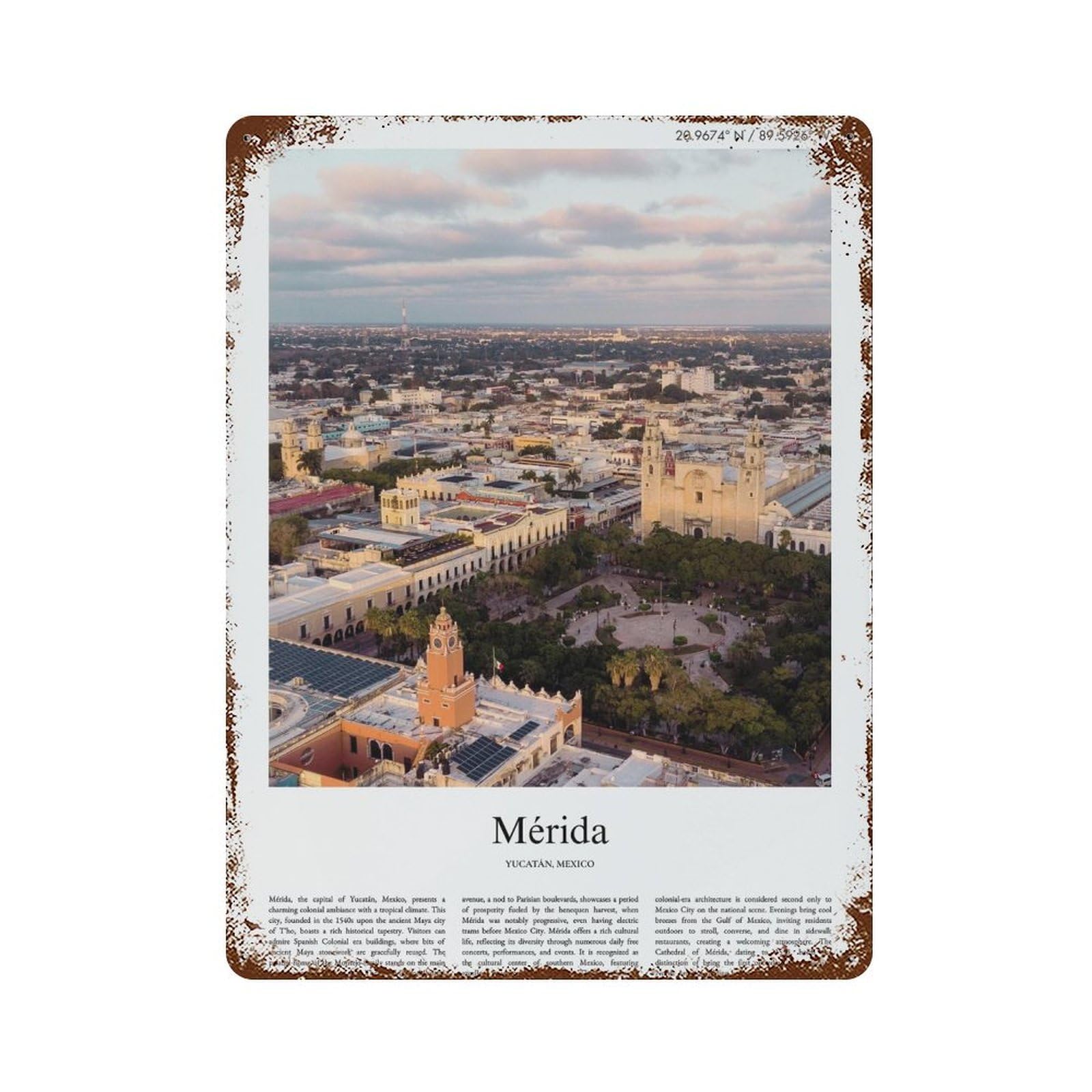 xiaoxiaoshen Mérida Yucatán, Mexico City Scenery Wall Decor Art Metal Tin Poster Modern Home Decor Art Home Bar Shop Decorations Vintage Sign 40x30cm