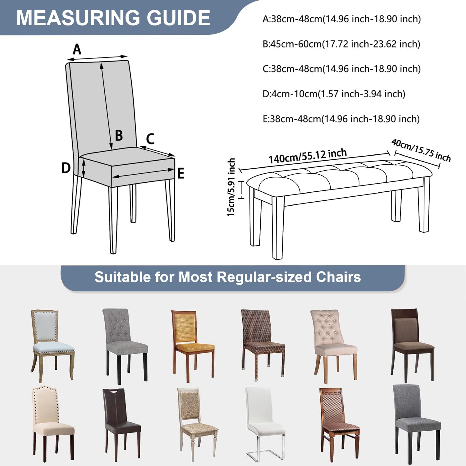 Eco-Ancheng Waterproof PU Leather Dining Chair Covers Set of 5 with Bench Chair Cover Parsons Chair Slipcover Upholstered Bench Slipcover for Dining Room Hotel Restaurant-5 Piece