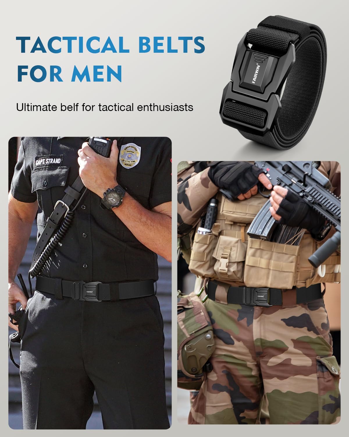 FAIRWIN Tactical Belt Men, Work Rigger Military 1.5" Stretch Nylon Web Belt with Heavy Duty Quick Release Seatbelt Buckle