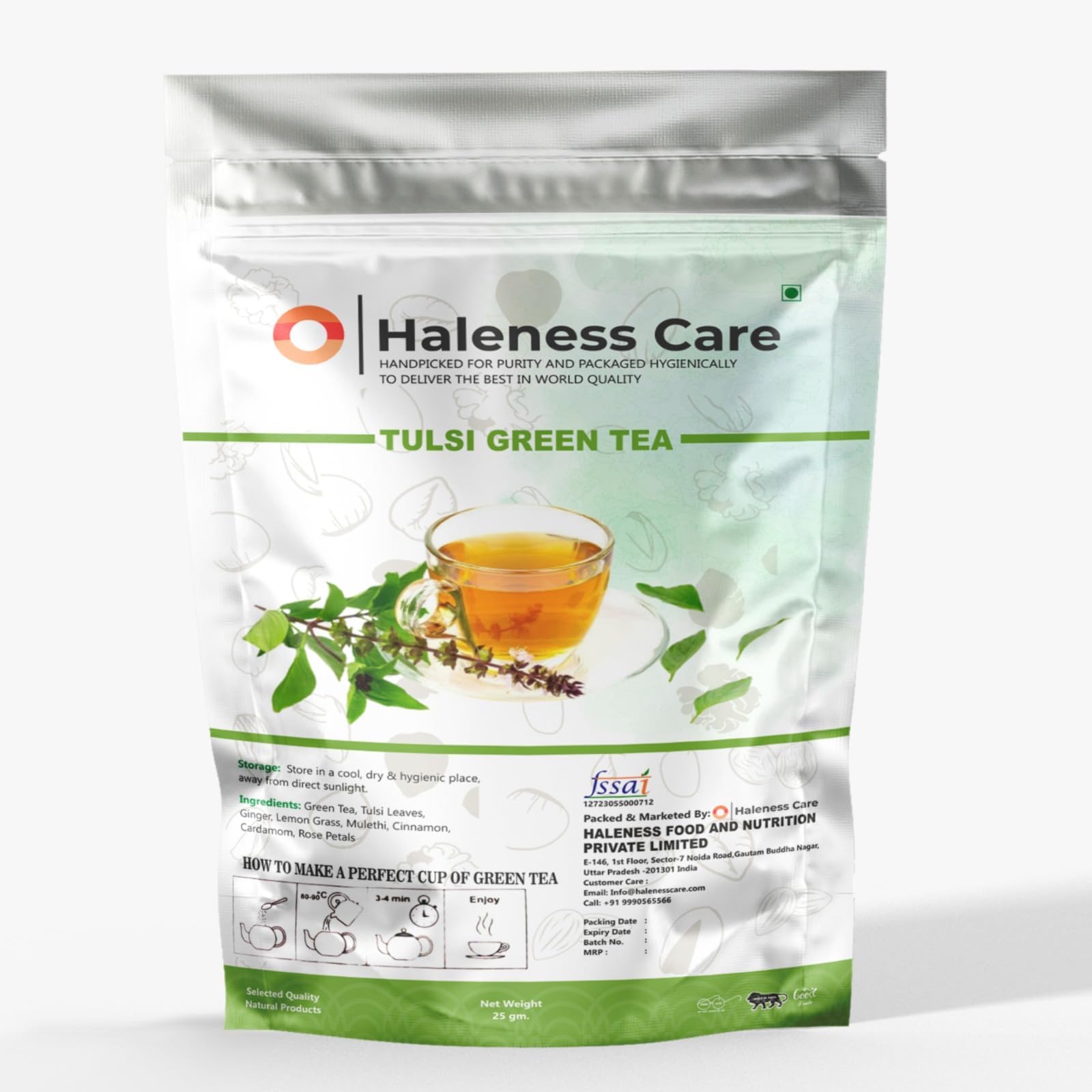 Tulsi Green Tea | 100% Natural Herbal Blend | Immunity Booster, Stress Reliever & Digestive Support | Pack of 1 (20 Cups, 25g)