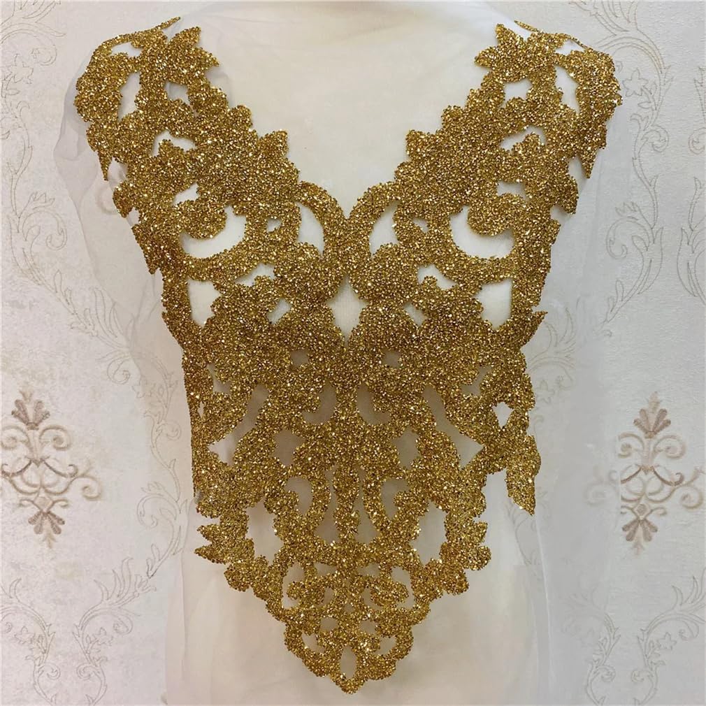 Generic Rhinestones Patches Iron On DIY Patches Sewing Supplies Craft DIY Wedding Dress Decoration, GOLD