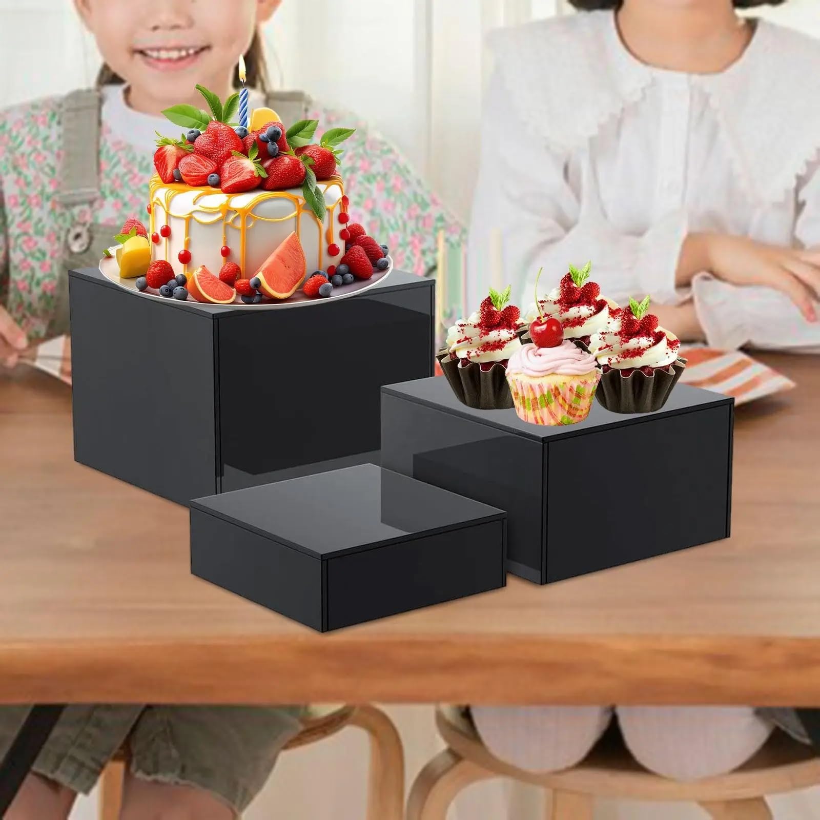 3/4 piezas de elevador de buffet, expositor de buffet, cubo blanco de 5 lados, suministros de catering, soportes for pasteles, elevador de cubo for comida, postre, catering para Buffet(3Pcs White)