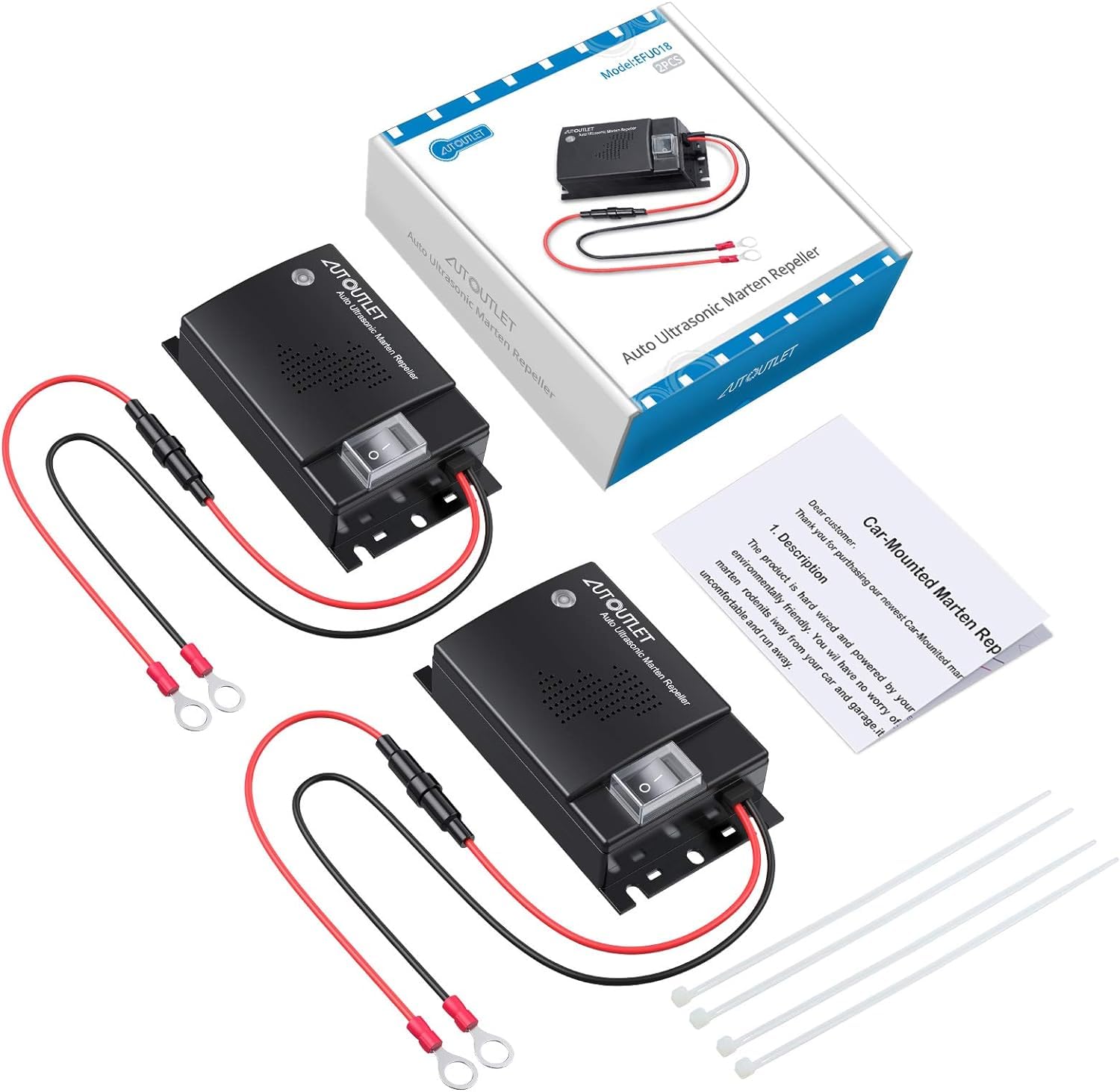 AUTOUTLET 2PCS Répulsif Ultrason Souris pour Voiture DC 12V Répulsif Ultrason Rongeur Connexion à la Batterie de Voiture avec Voyants de Travail Nouvelle Version Ligne d'Extension 50cm Nouveau