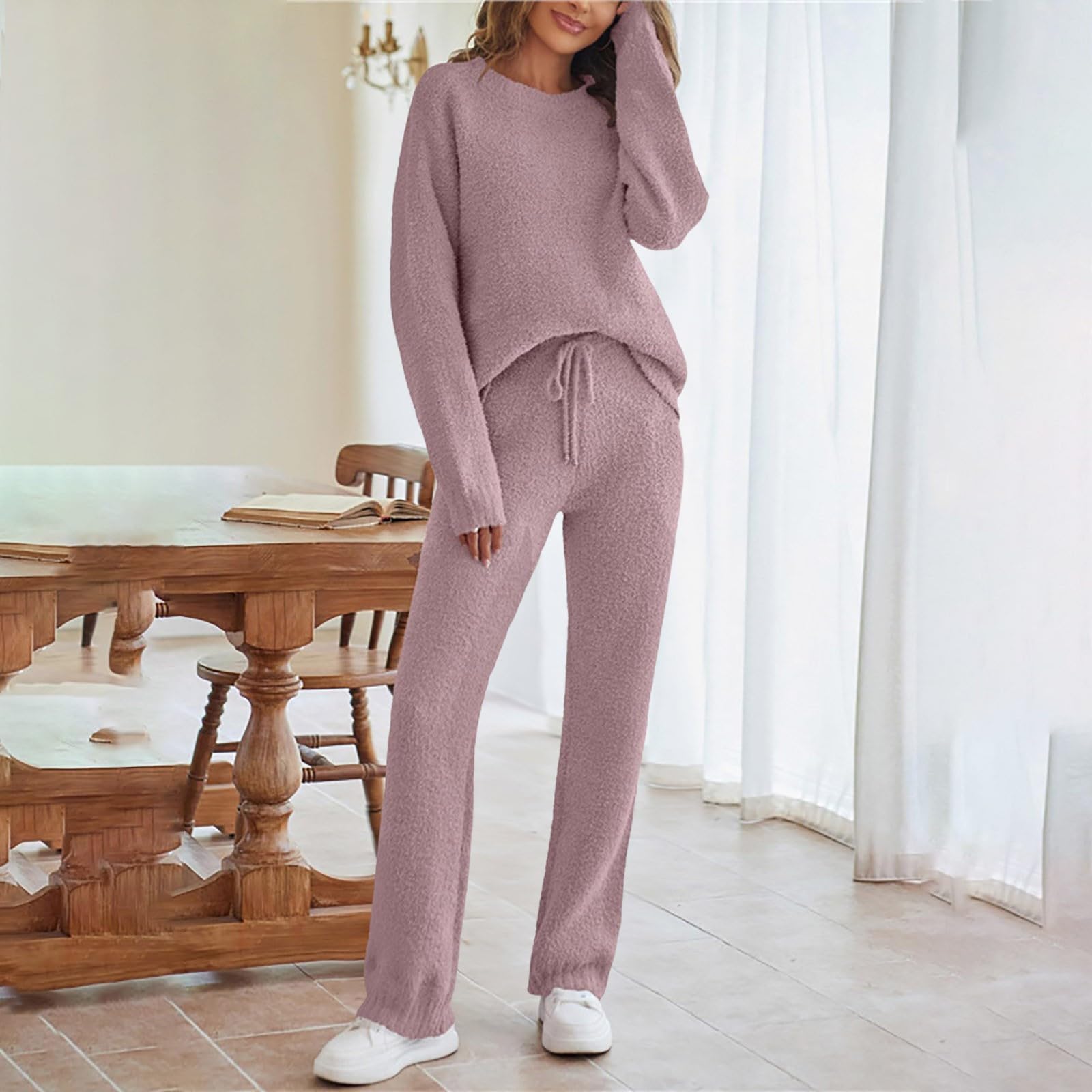 Set Pigiama Donna Invernale Morbido e Confortevole con Maniche Lunghe e Design Elegante per la casa e Il Tempo Libero