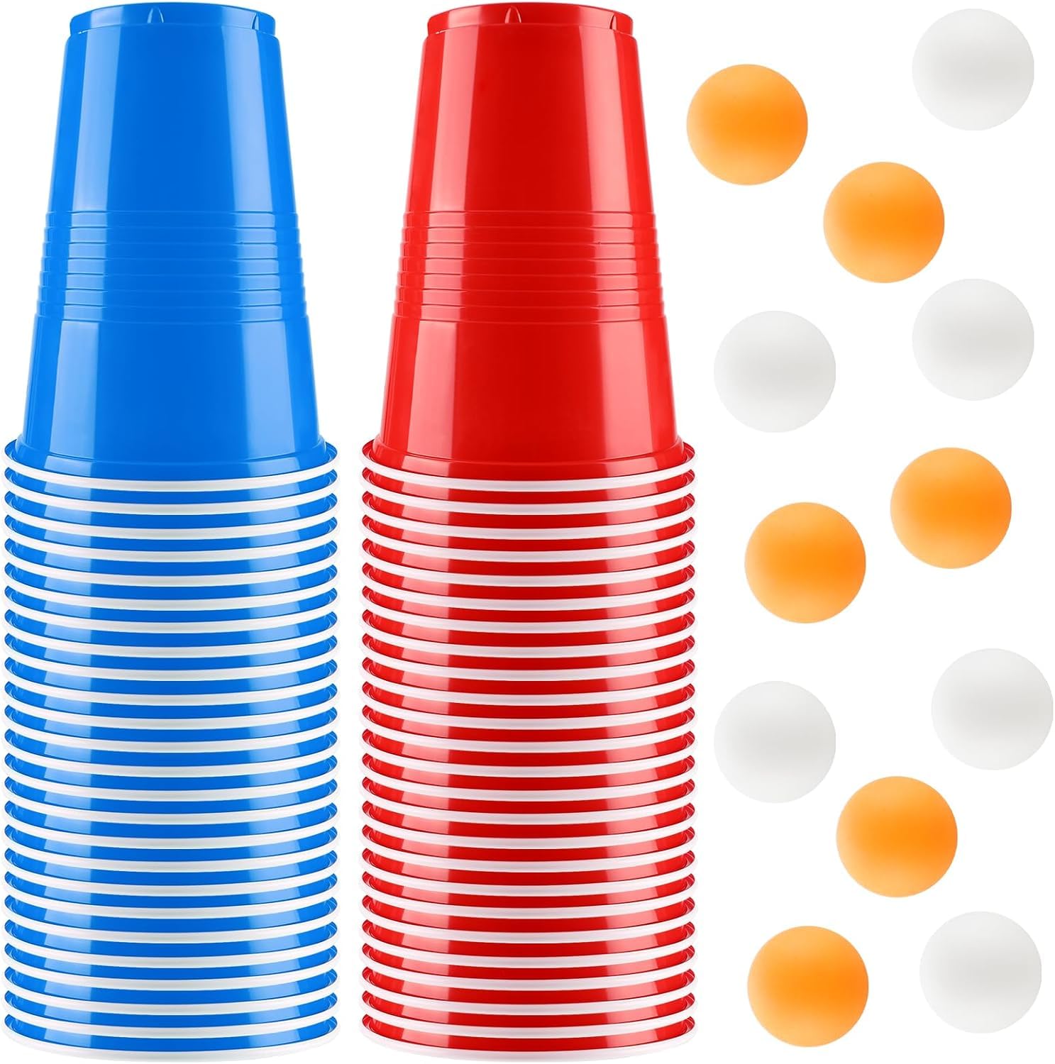 Beer Pong, 100 Bicchieri Beer Pong e 12 Palline da P ing Pong, Bicchiere di Plastica, 500ML Giochi Alcolici, per Adulti Festa di Compleanno di Natale