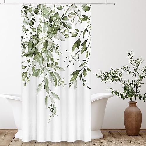 Miniatura 8 de Tititex Juego de cortinas de ducha sin ganchos con forro de hojas de eucalipto naranja, doble capa de lujo, tela impermeable y transparente para