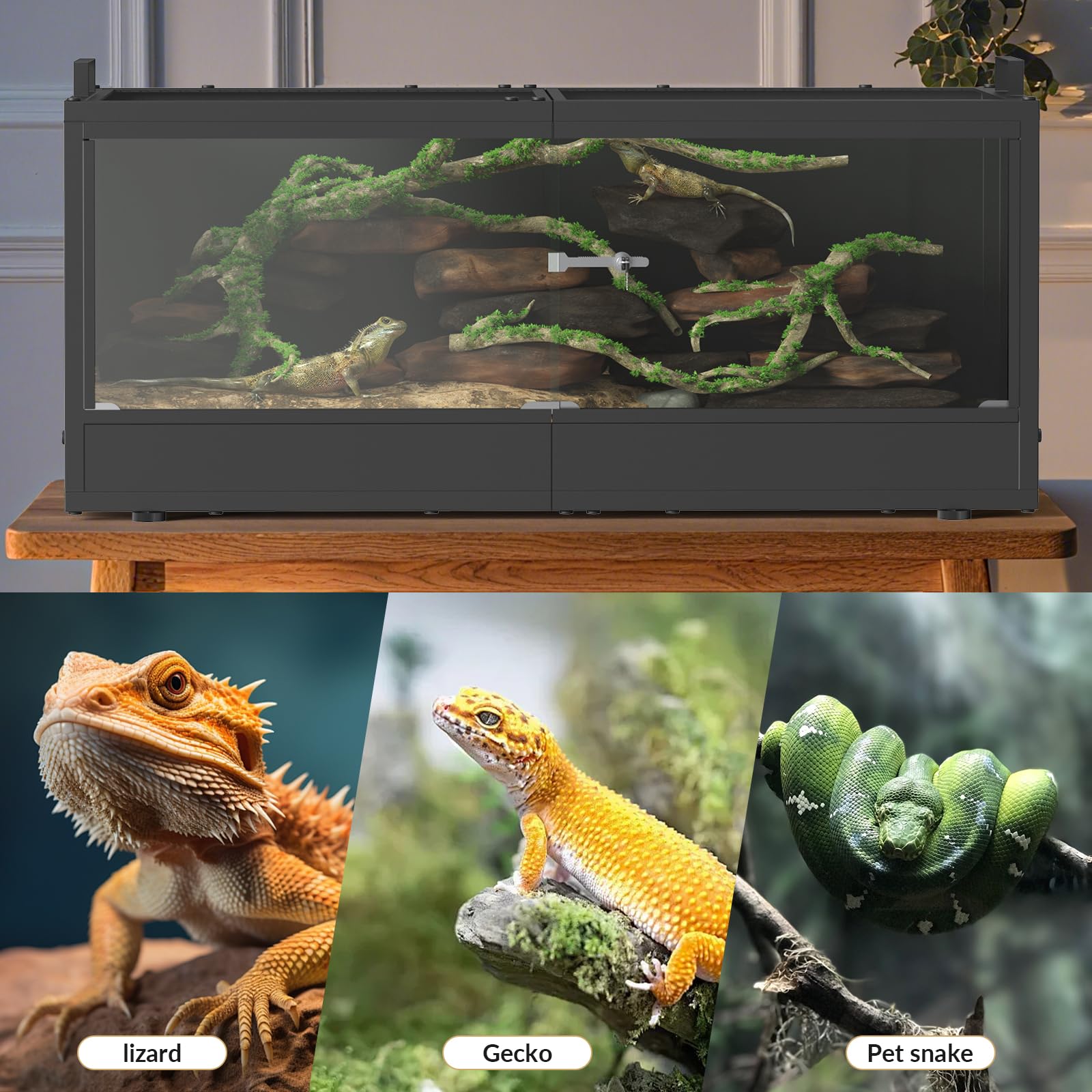 YBING Terrario per rettili da 20 galloni, serbatoio drago barbuto con porta in vetro, serbatoio per rettili con apertura frontale, 71,1 x 30,5 x 30,5 cm, struttura in metallo, habitat per gechi