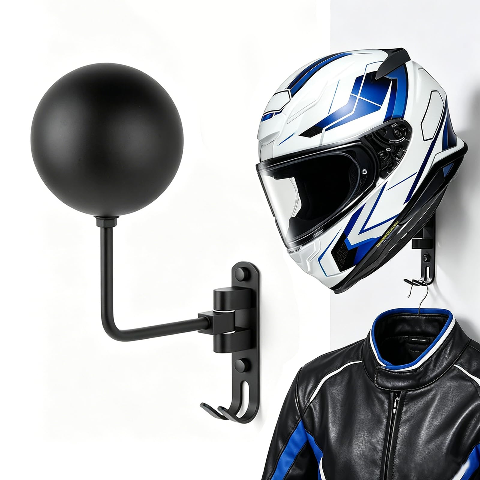 Uchwyt na kask, montaż ścienny, obracany o 180°, uchwyt na kapelusz, motocykl, rower, odzież wierzchnia, sprzęt sportowy, prezentacja