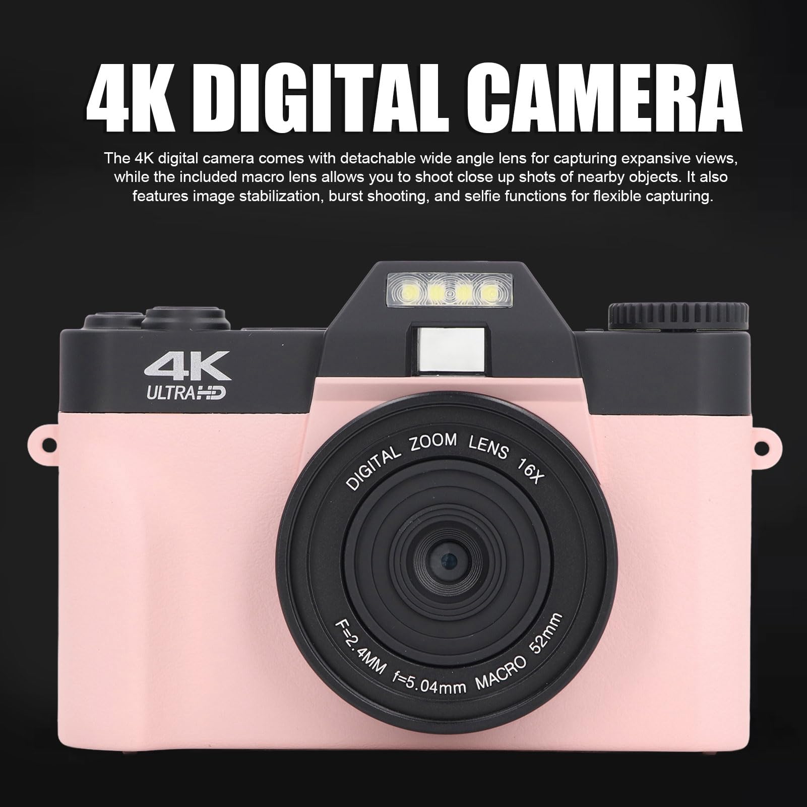 SIXRUN Fotocamera Digitale 4K Messa a Fuoco Automatica Fotocamera da 48 MP Zoom 16X WiFi Fotocamera da Viaggio con Schermo Ribaltabile da 180 Gradi ()
