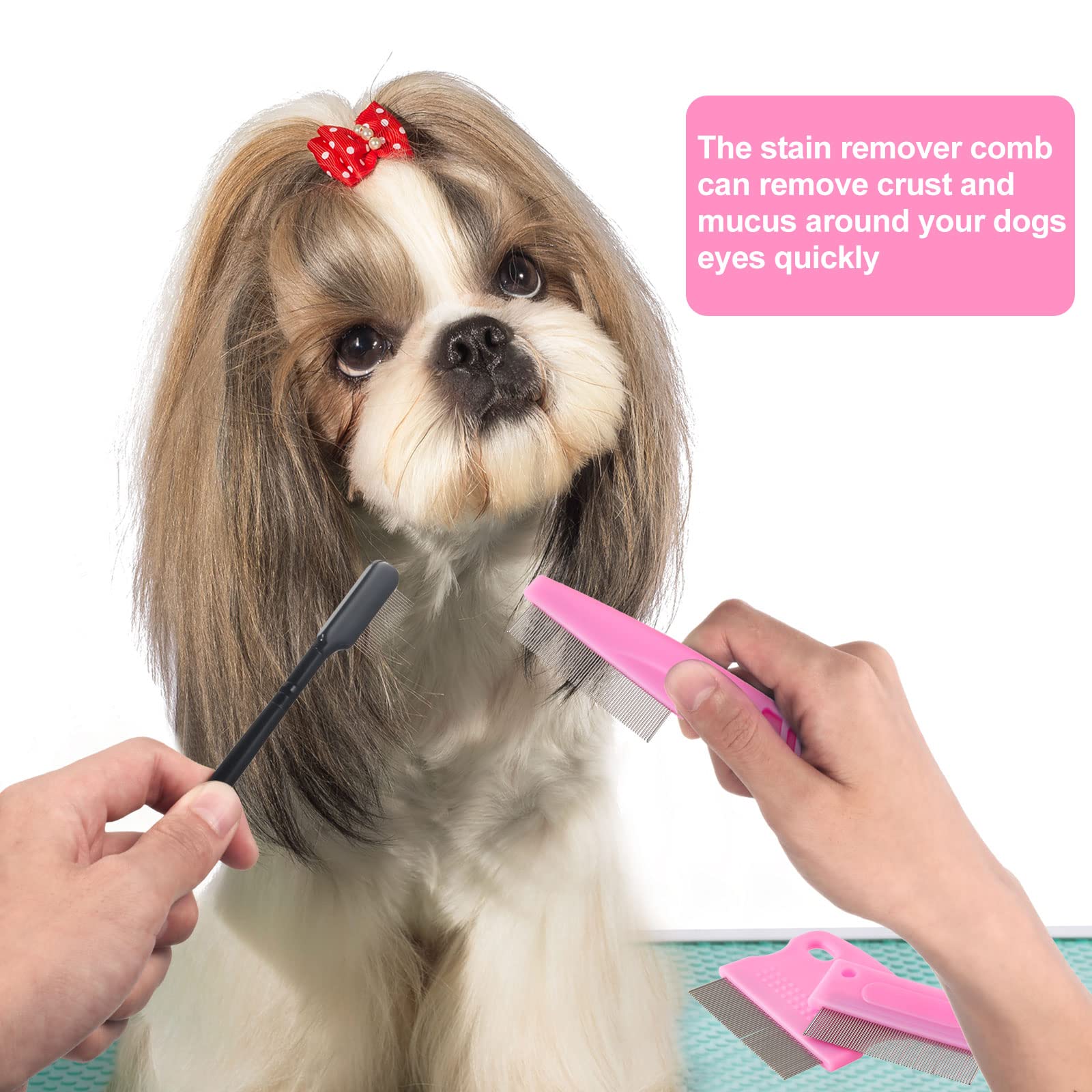 5 Pieces Dog Eye Combs Tear Stain Remover Combs Pet Grooming Comb for Small Dogs Gently Removing Eye Mucus and Crust (Pink, Black) - image 6
