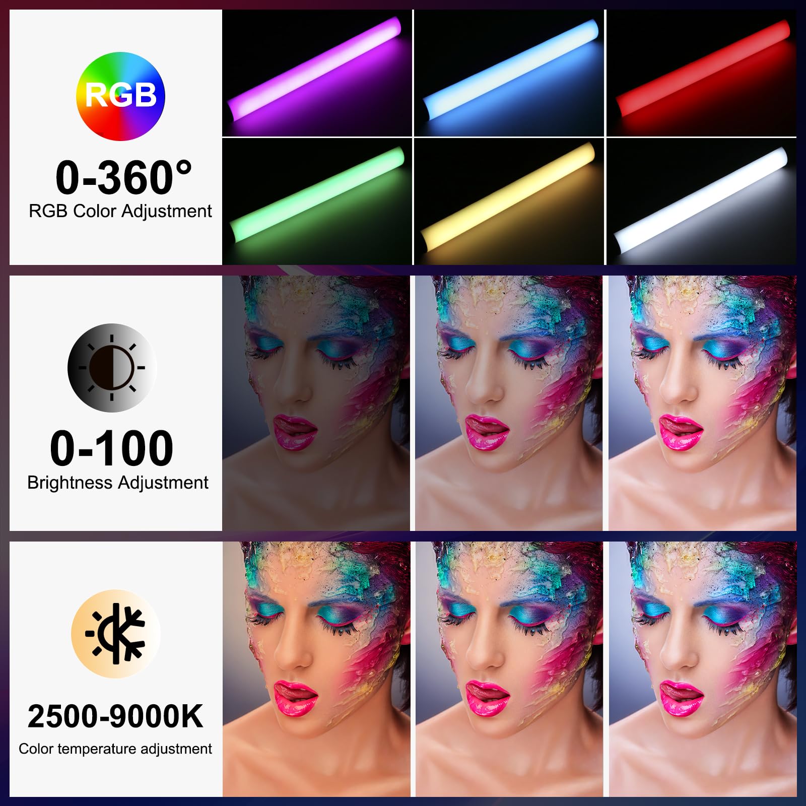PULUZ Varita de luz magnética de mano, luz de relleno LED RGB con batería recargable de 3000 mAh, luz de tubo de cámara regulable de 2500-9000 K para estudio de fotografía, TikTok, YouTube, Vlog, 30