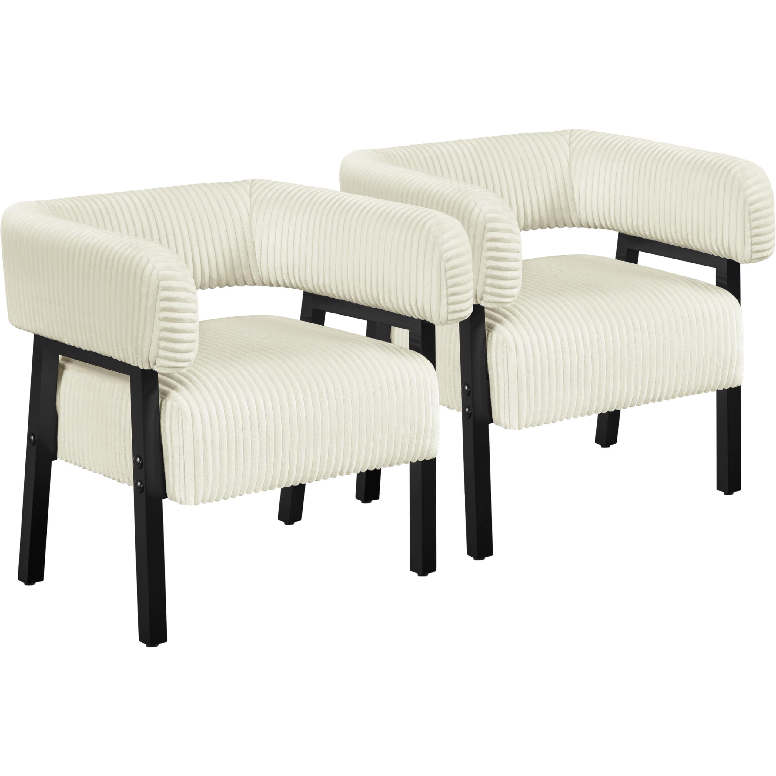 Yaheetech Corduroy Tub Chair with Pocket Coiled Seat, Beige/Set of 2