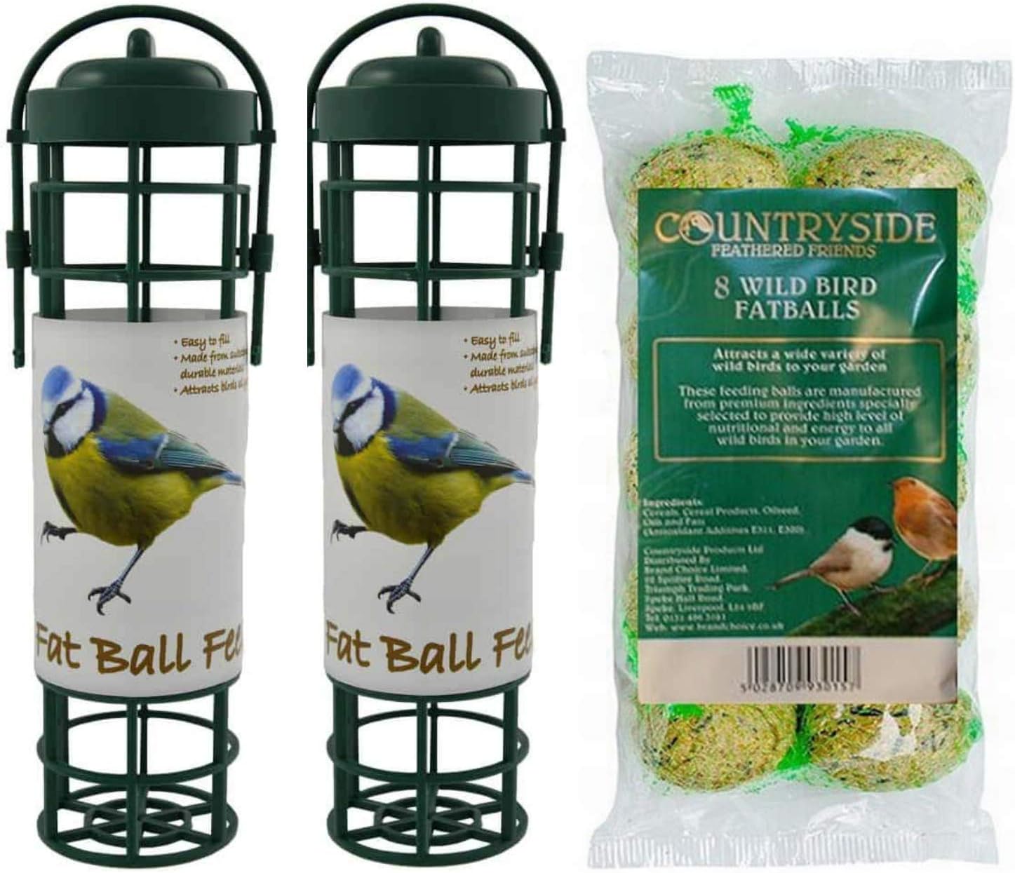 2 x suet ball Bird Feeders + 8 fat Balls Easy to fill For The Friendly Bird Feeders Hanging Bird