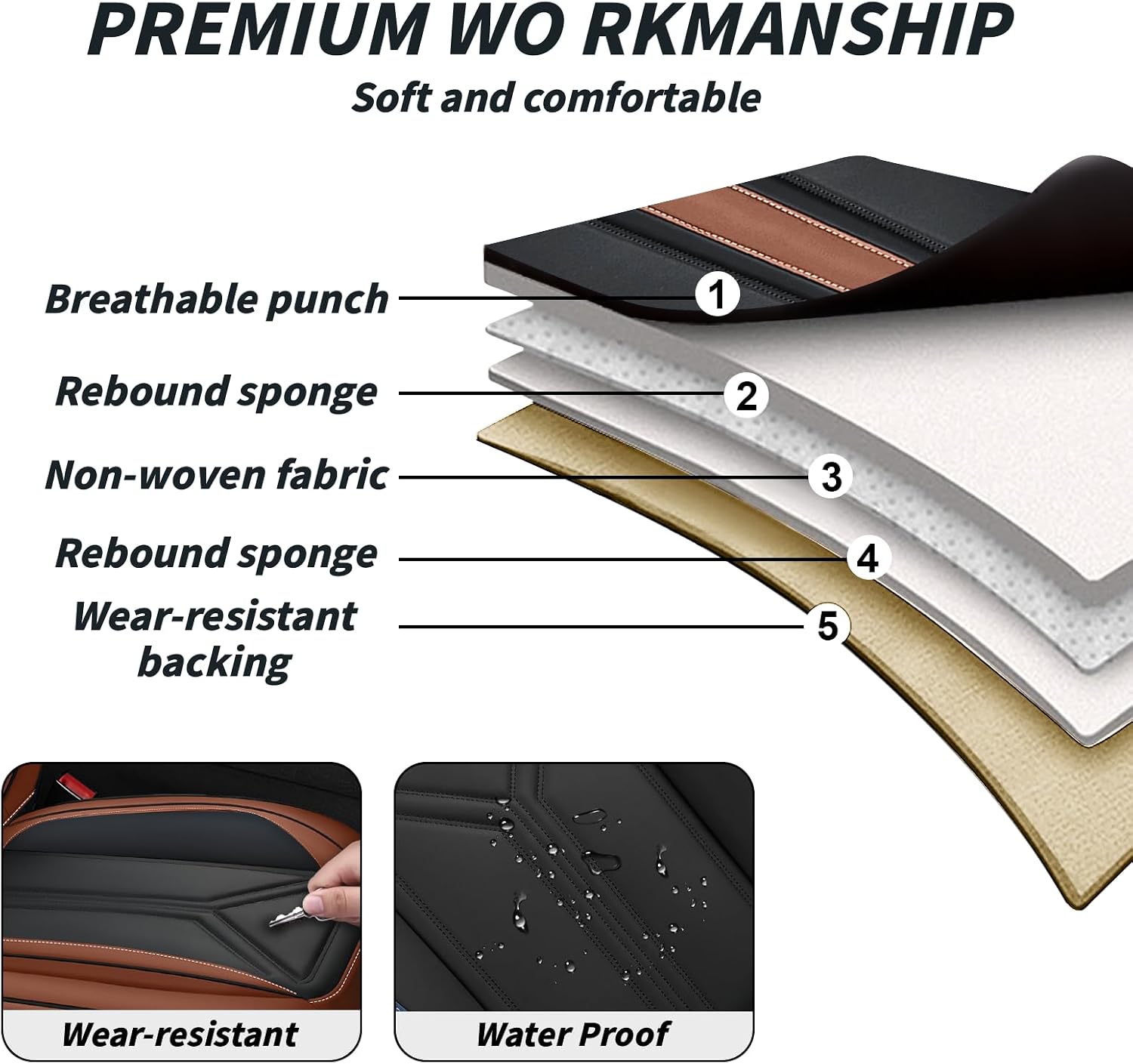 Arazi Custom 5 Full Seat Covers Fit for Honda CRV 2007-2025, Full-Coverage Premium Waterproof Nappa Leather Seat Cover（5 Seats Standard, Black&Brown）