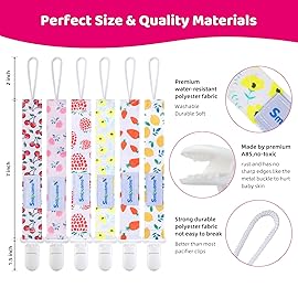 Smlpuame Pacifier Clip Girl,6 Pack Stylish Binky Clips Strap for Baby Girls,Paci Holder with Clip Lightweight Universal Fits Most Pacifiers Teether Toy Teething Ring Soothie,Baby Gift(Flower & Fruit)