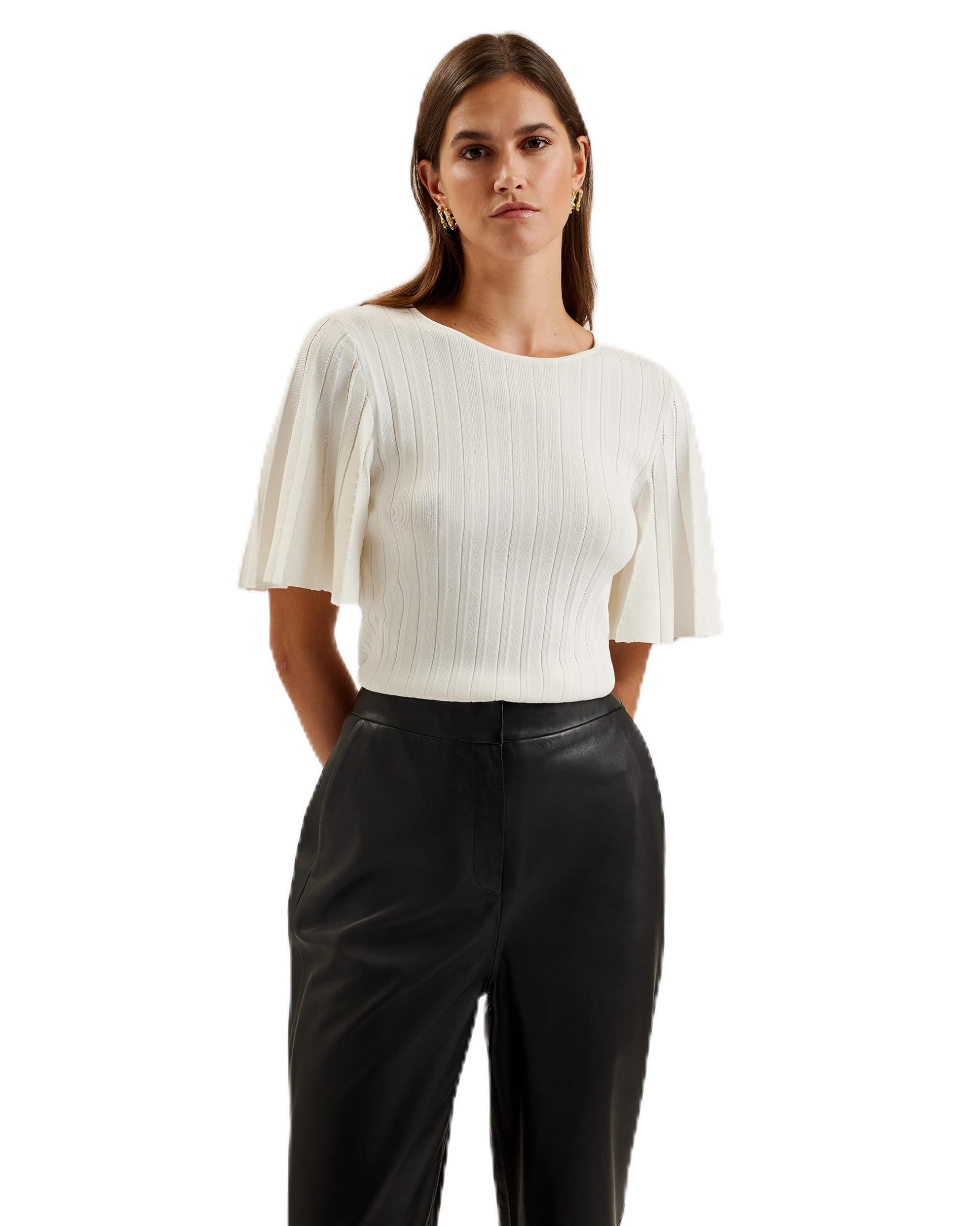 Ted Baker WMK-IIVANNA-Crew Neck Fluted Sleeve Knit Top Ivory