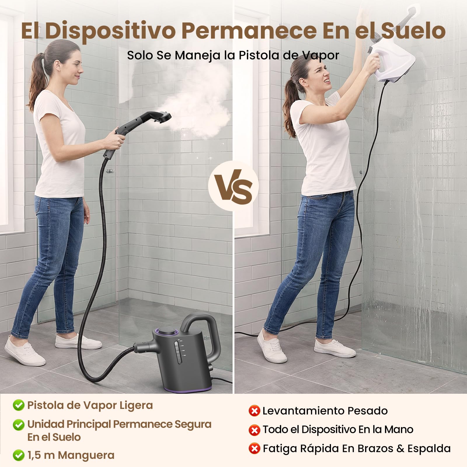 Vaporeta Limpieza Hogar 550ML Depósito de Gran Capacidad, 15S Calentamiento Rápido Vaporeta de Mano Portátil 16 Accesorios, 1500W Alta Presión apto Muebles, Coches, Ventanas, Baños