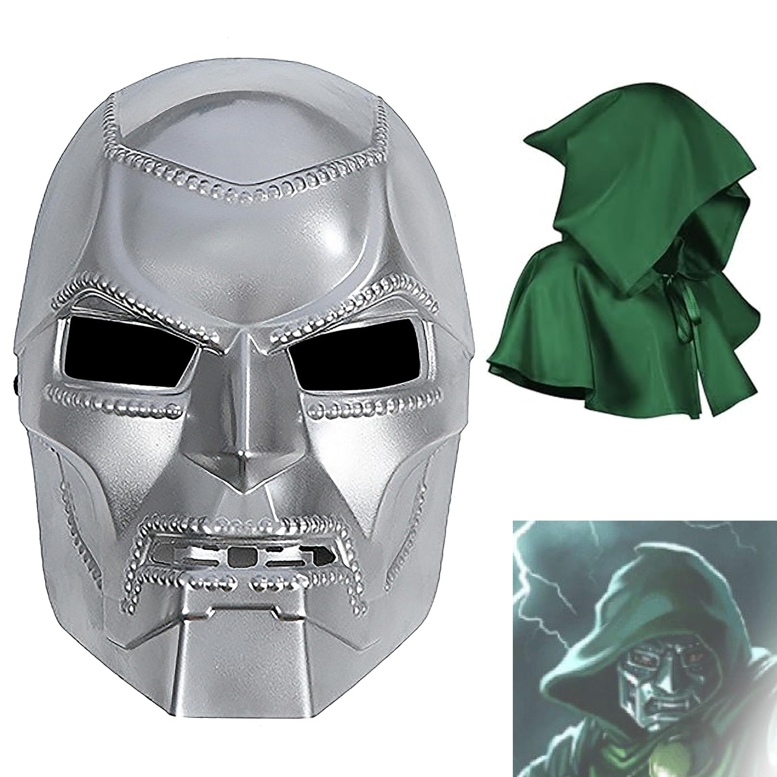 2Pcs Dr Doom Mask With Cloak Medieval Victor von Doom Helmet Halloween Costume Cosplay Accessories Adutls (Halloween Mask)