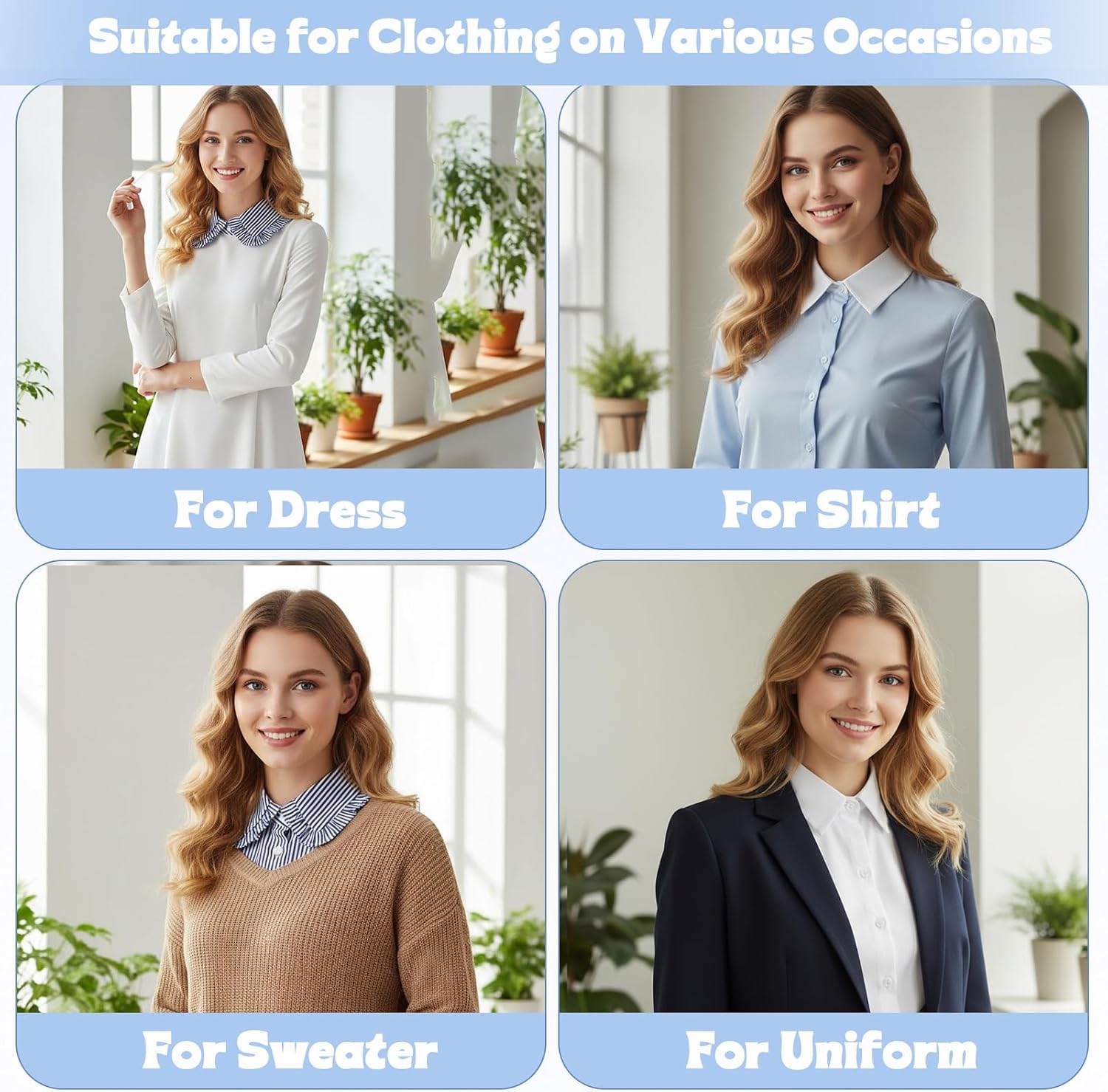 JATEBI 2pcs Fake Collar with 2pcs Scrunchies Detachable Collar | Shirt Collars False Blouse Dickey for Women Daily Outfit