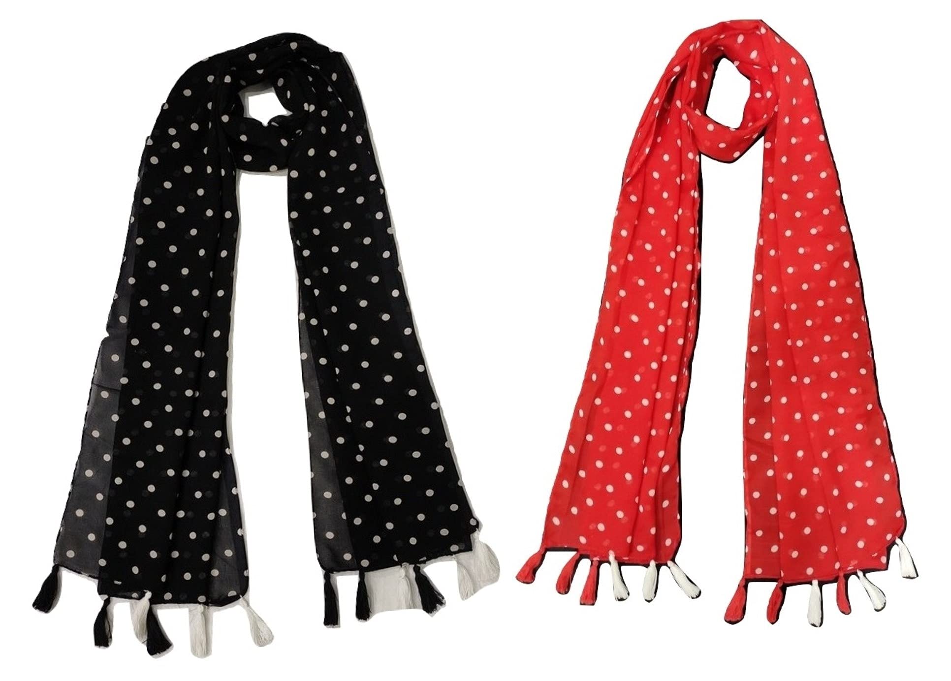 ™ Women's Printed Chiffon Multicolored Scarf and Stoles with Tassels - Set of 2 (ST115)-image-23
