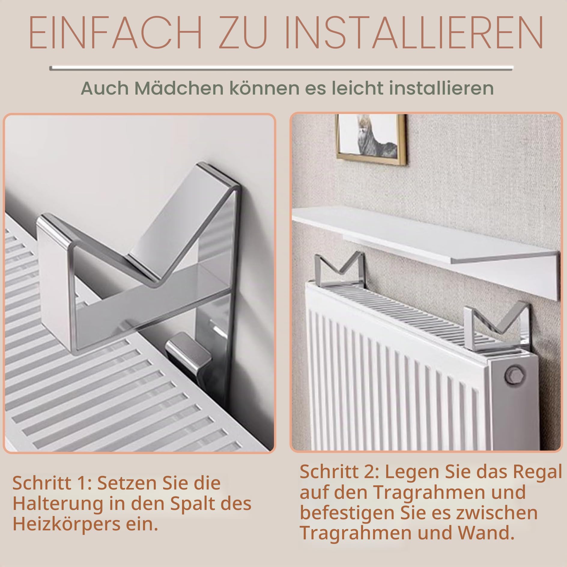 Heizkörperregal Ohne Bohren,15cm Tief Heizungsregal,Regal für Heizkörper,Heizung Ablage,Weiße Heizungsabdeckung aus Aluminium für Zuhause,Tragkraft 30kg,für Aufbewahrung und Dekoration(80cm)