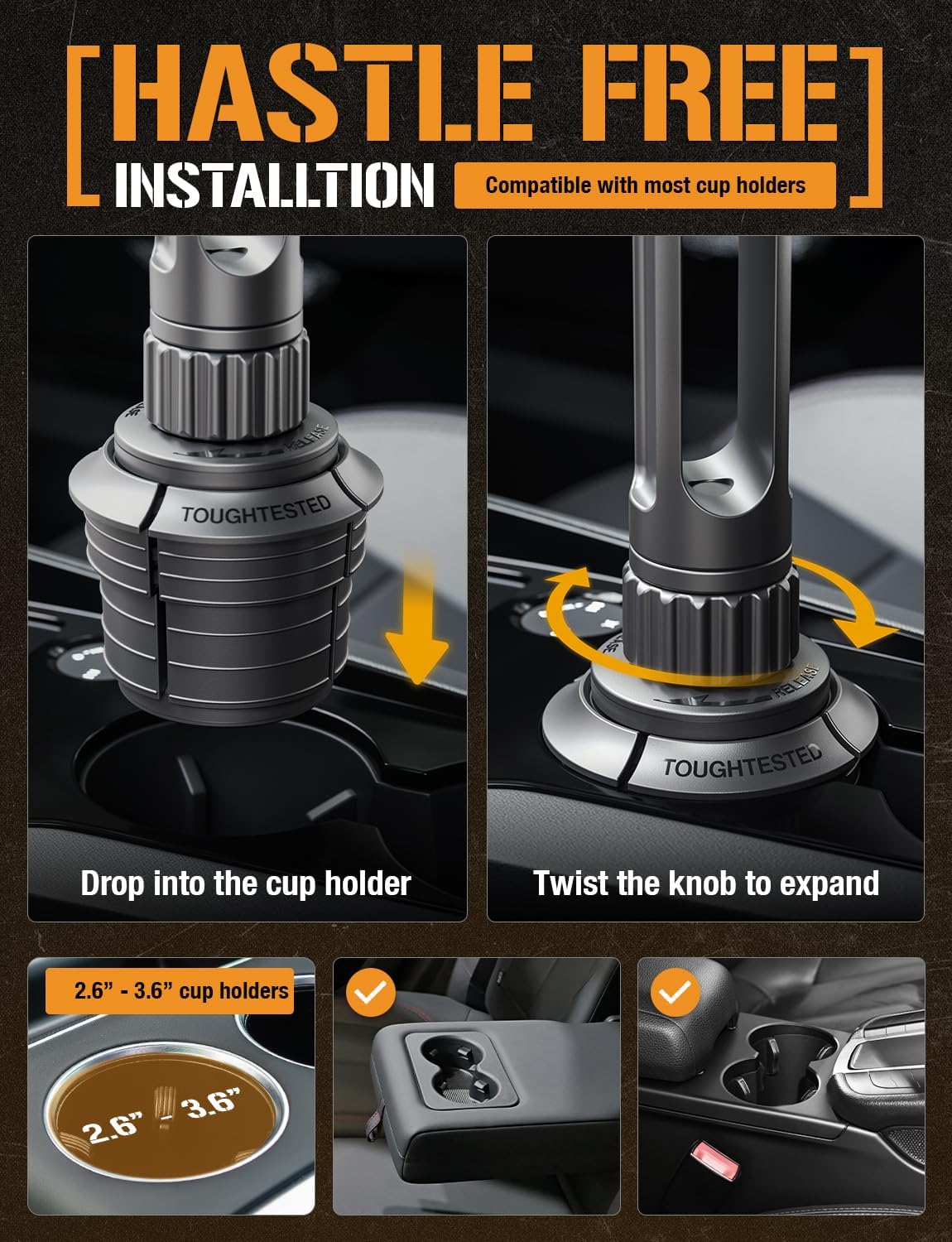 ToughTested Boom Cup Holder Tablet Mount – Heavy-Duty iPad & GPS Car Mount for Cup Holder – 360° Rotating Arm, Fits Tablets Up to 13", Anti-Vibration, Universal for Trucks, SUVs, Vans & Cars