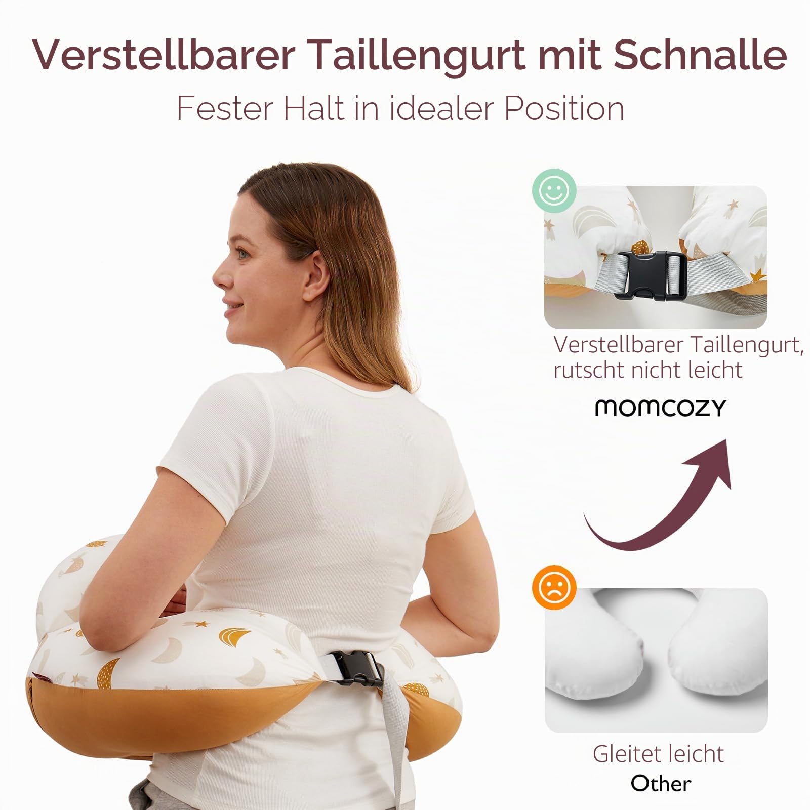 Momcozy Stillkissen mit Sicherheitsumrandung – Ergonomisches Still- und Lagerungskissen mit verstellbarem Gurt & abnehmbarem Baumwollbezug,Meteoritenschauer