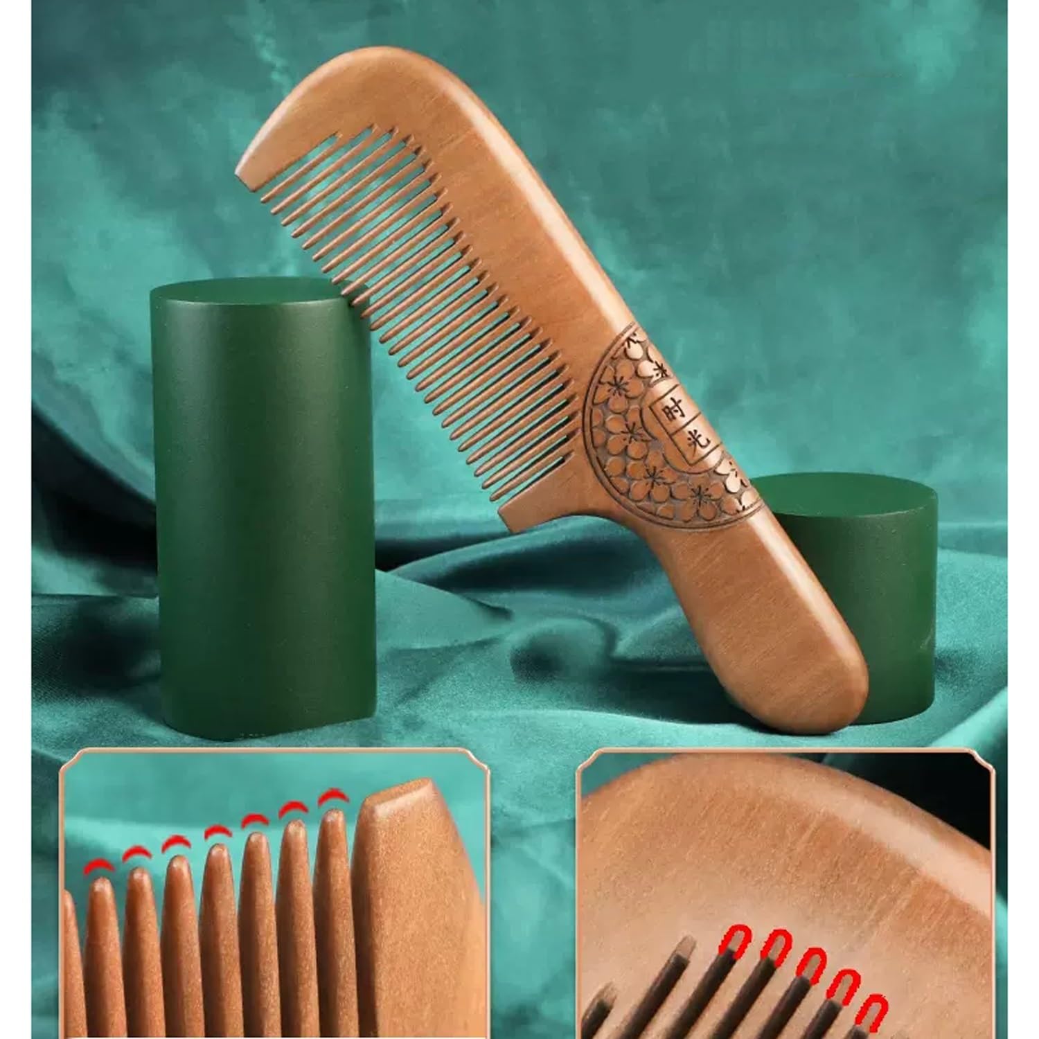 Juego de 2 peines para el Cabello, Peine de Madera de durazno antiestático, peines de Madera de Dientes Finos para desenredar el Cabello para Regalo de Mujer