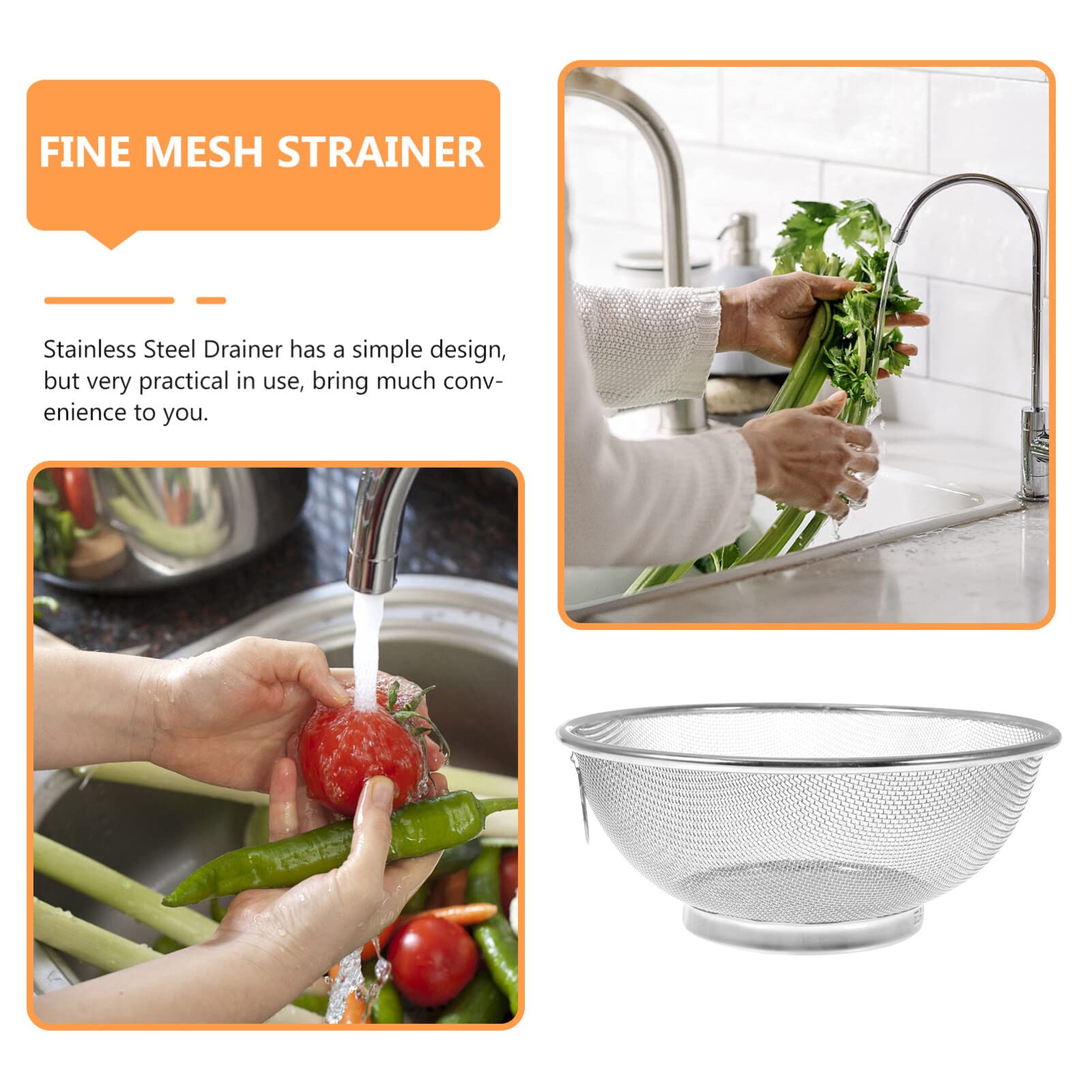 Colador de Malla Fina de Acero Inoxidable: colador de Cocina de 20 cm para arroz, Pasta, Frutas y Verduras