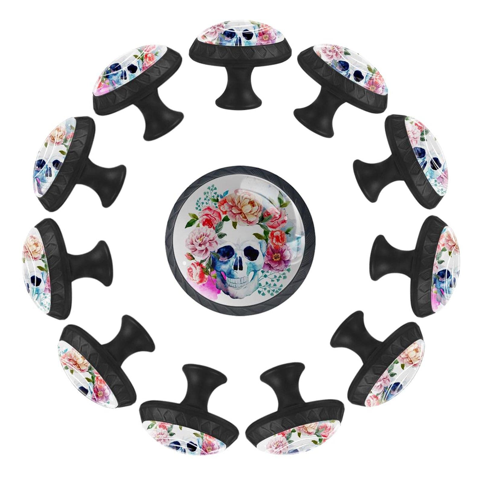 Boutons de tiroir crèche commode poignées tête de mort fleurs 12 pcs