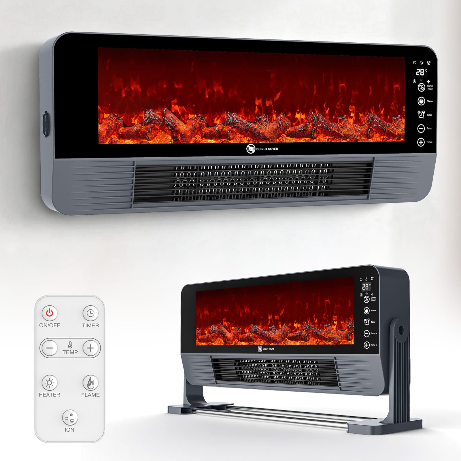 Radiador Electrico Bajo Consumo, Calentador de Pared 2 en 1 de Escritorio, 3 Modos de Funcionamiento, Pantalla Táctil LED y Control Remoto, Temporizador de 12H, Protección Antivuelco, 2000W