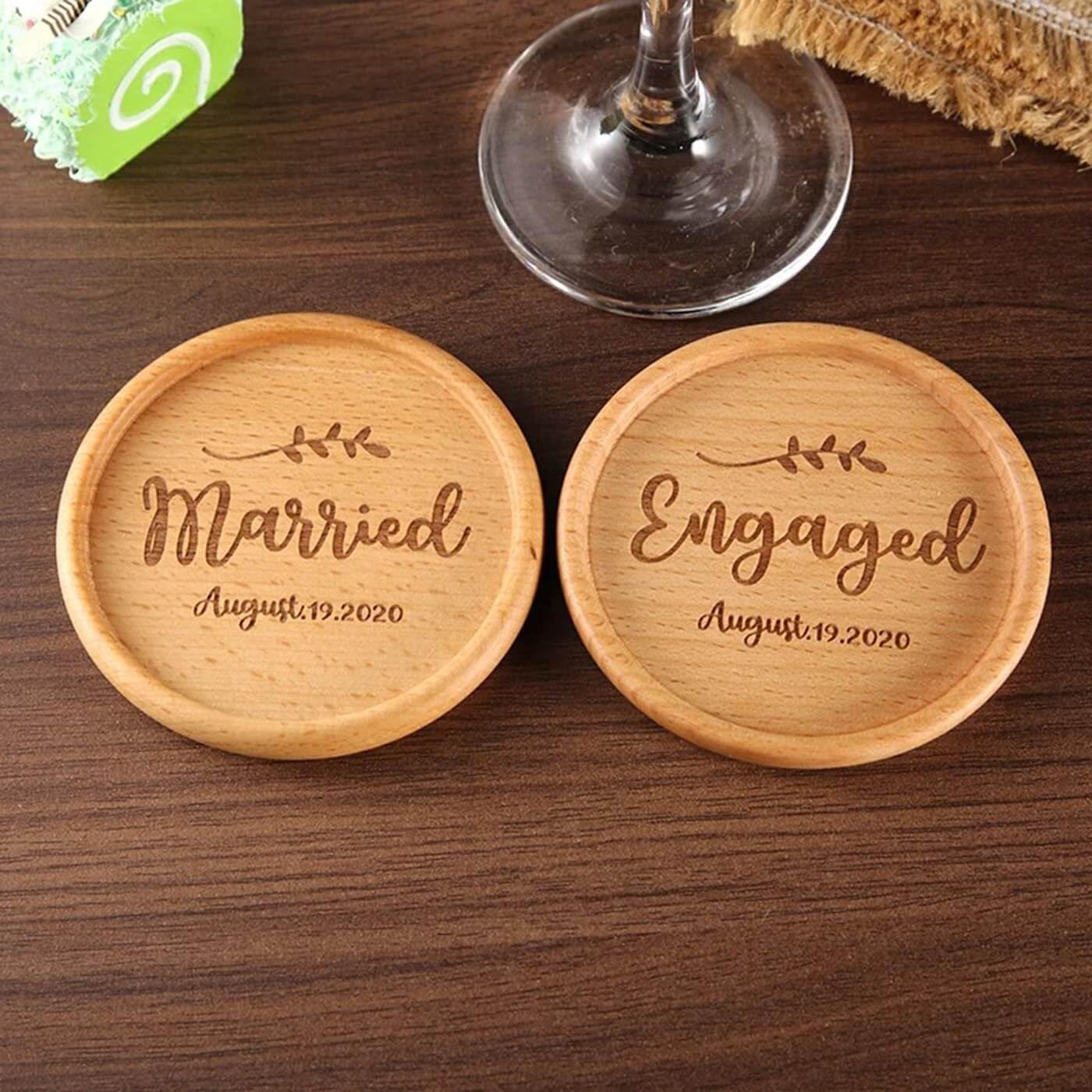 Posavasos de madera personalizados, recuerdos de boda para invitados, posavasos personalizados, regalo de despedida de soltera, recuerdos de fiesta, artículo promocional de negocios (20 unidades)