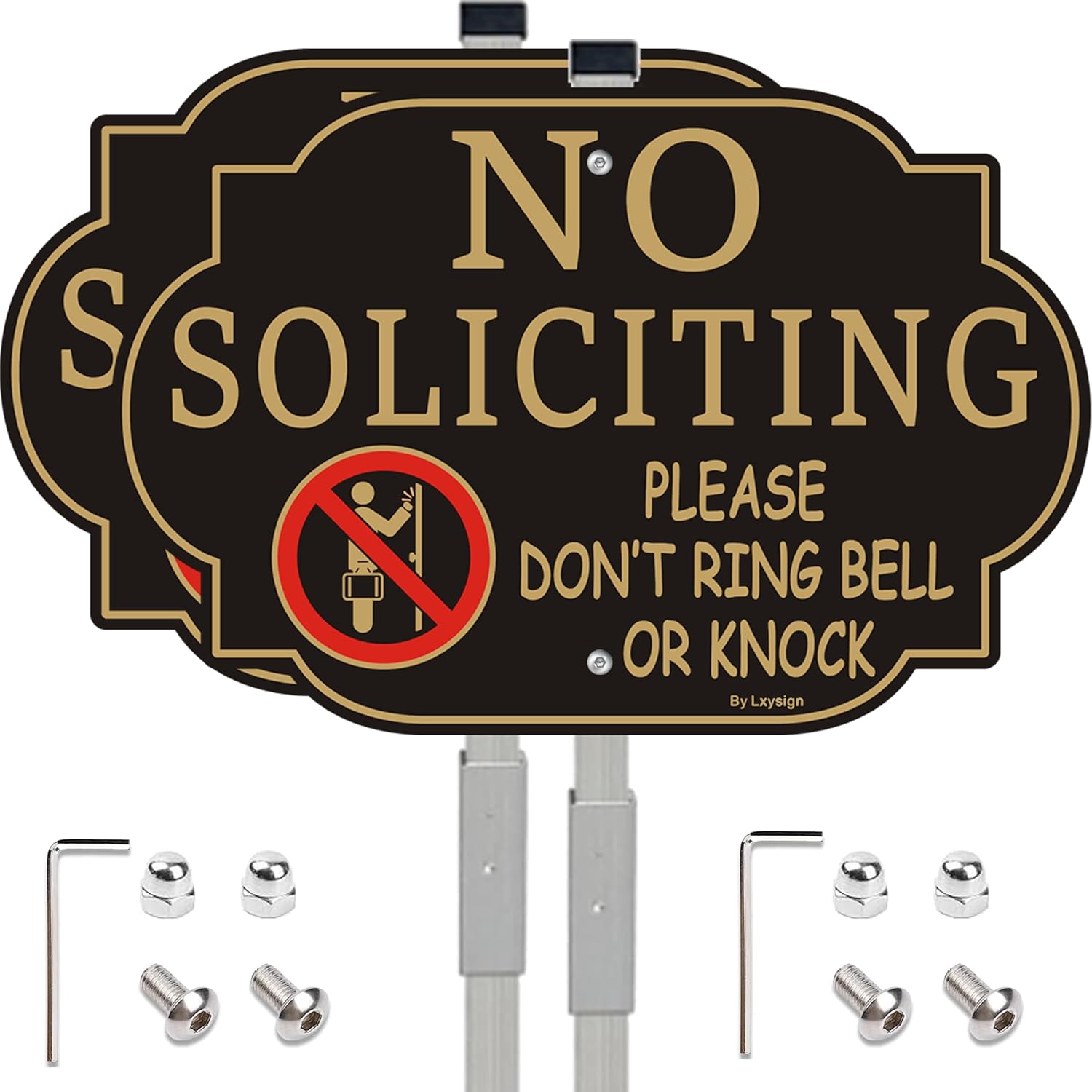 No Soliciting Sign for House with Stake 28" Tall | 12" x 8" Aluminum Metal Sign for Yard/Lawn, UV Protected，Easy to Install&Fade Resistance, Outdoor Use (2Pack)