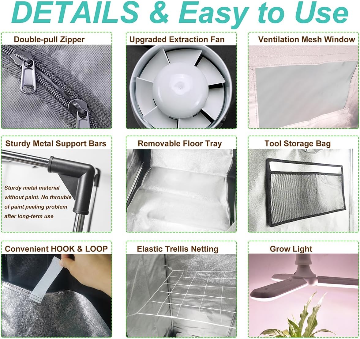 2x2ft Grow Tent Kit, Complete High Reflective Mylar Indoor Grow Tent + LED Grow Light Combo Hydroponics Indoor Plant Growing Tent System with Carbon Filter (24"x24"x55")