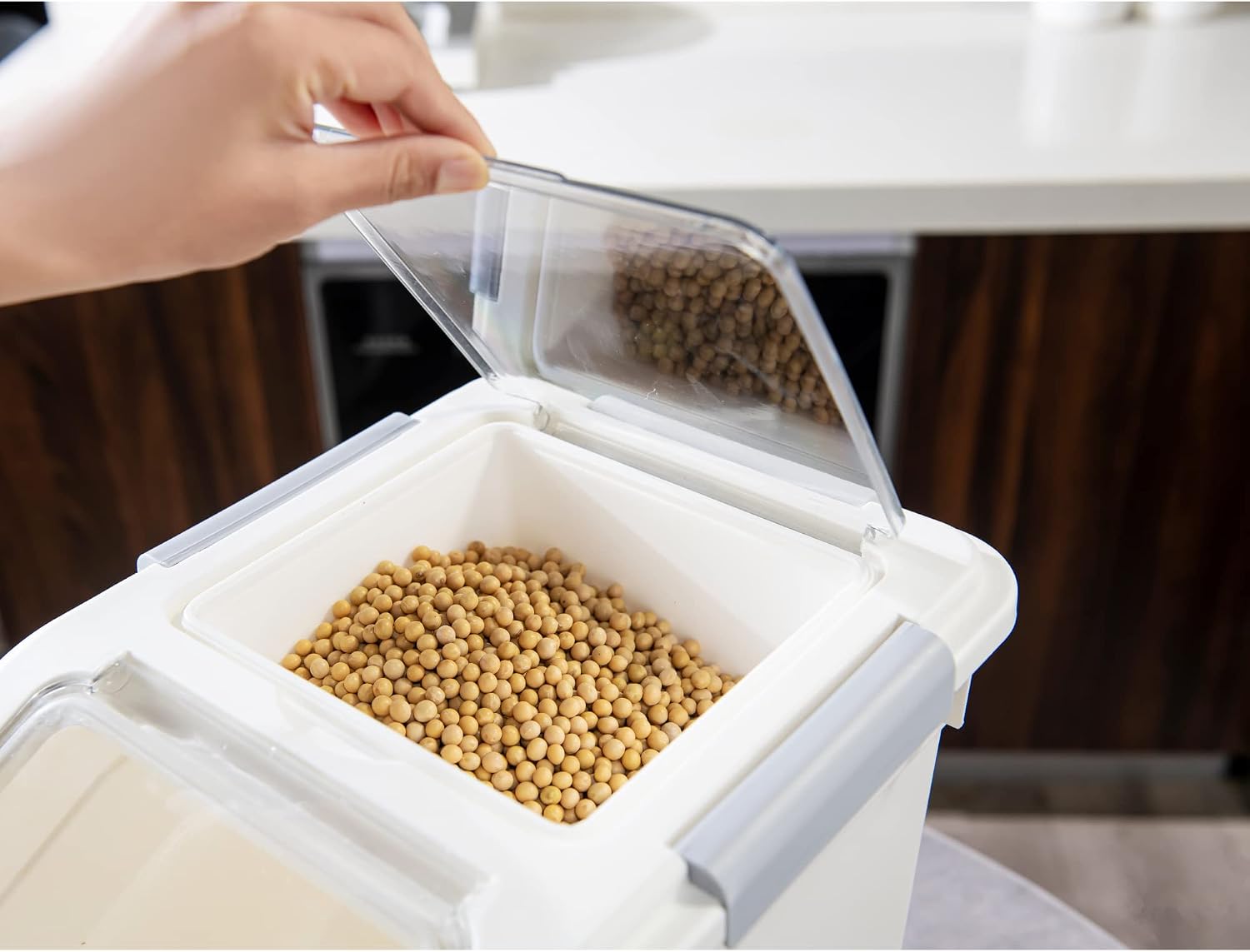 HANAMYA 15 Liter / 30 lbs Rice Storage Container with Measuring Cup, BPA free, For Rice | Grain | Pet Food | Flour, 1 count, White
