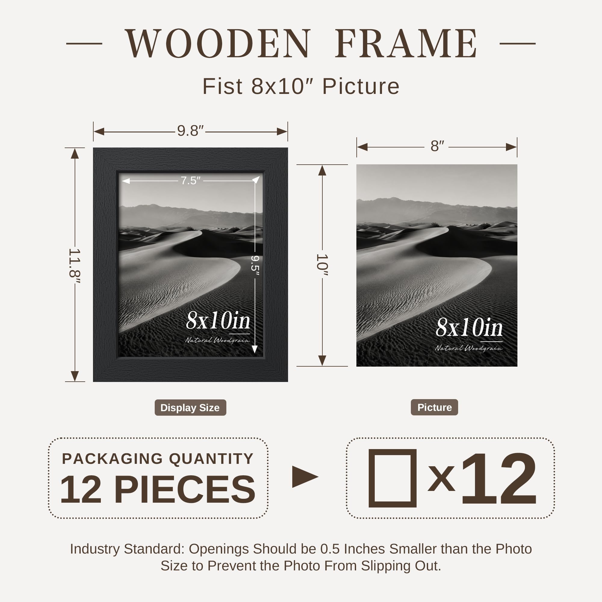 VCK 20,3 x 25,4 cm Bilderrahmen 12er Set Schwarz Holz 8x10 Fotorahmen für Wandmontage horizontal & vertikal