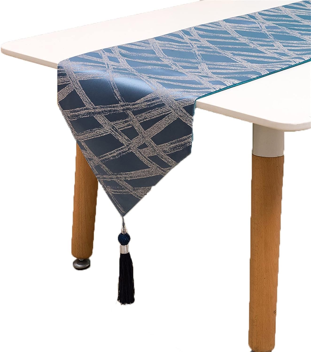 VermiS Dining Table Runners Table Runners Polyester Jacquard Elegant Table Runner with Tassel for Home Dining Table Topper Decorative Coffee Tablecloth,30x210 cm/11.8x82.6 Inch,Gray (Color : Blue)