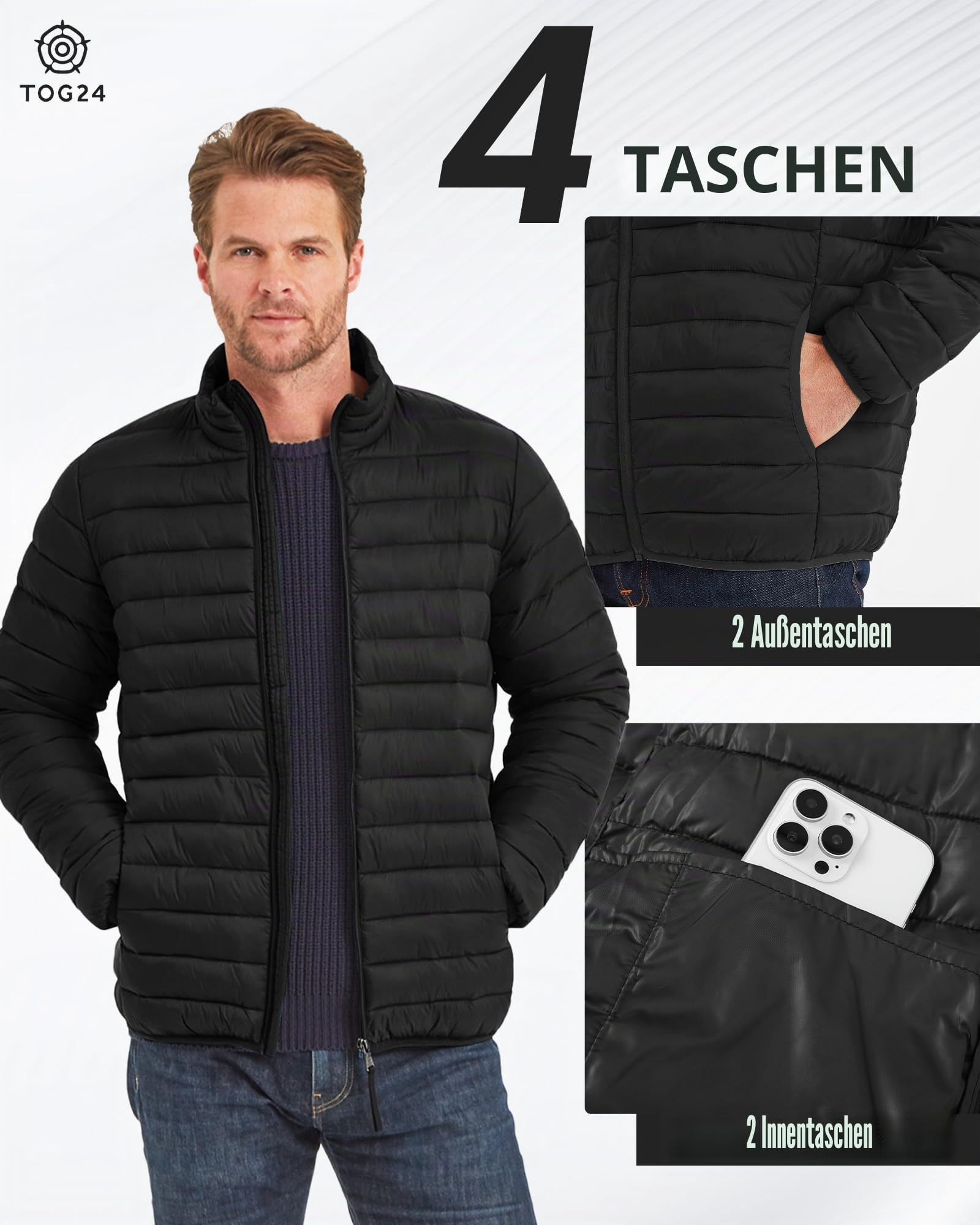 TOG24 Gibson Herren Steppjacke Leichte Winterjacke Warme Übergangsjacke Herbst Wasserfeste Pufferjacke Für Männer Für Outdoor Casual Wandern