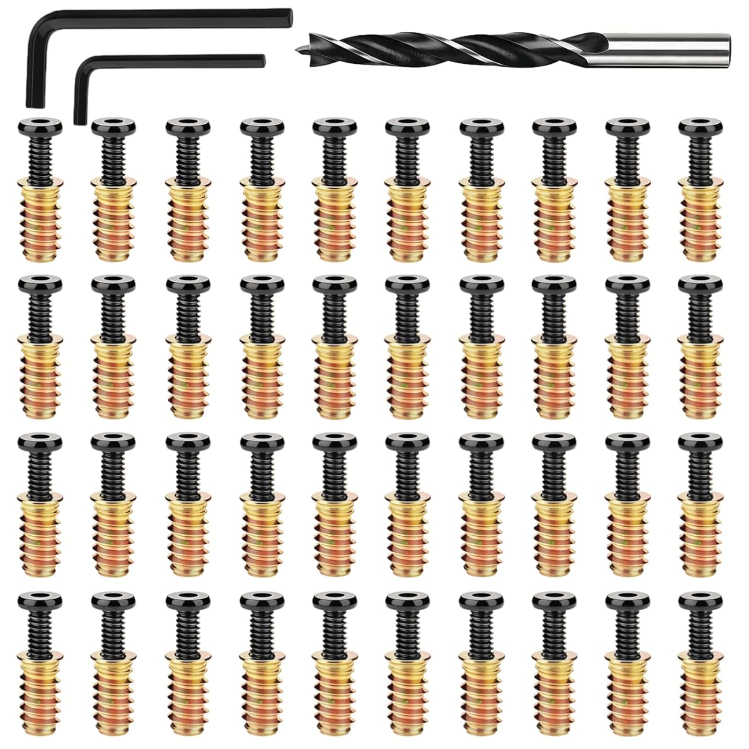 50PCS 1/4"-20x15mm Threaded Inserts for Wood with Bolts Kit