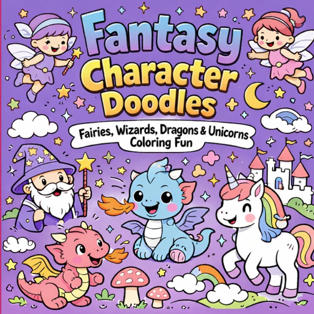 Fantasy Character Doodles for Kids: Cute Fairies, Wizards, Dragons & Unicorns for Creative Drawing, Coloring & Relaxation Fun