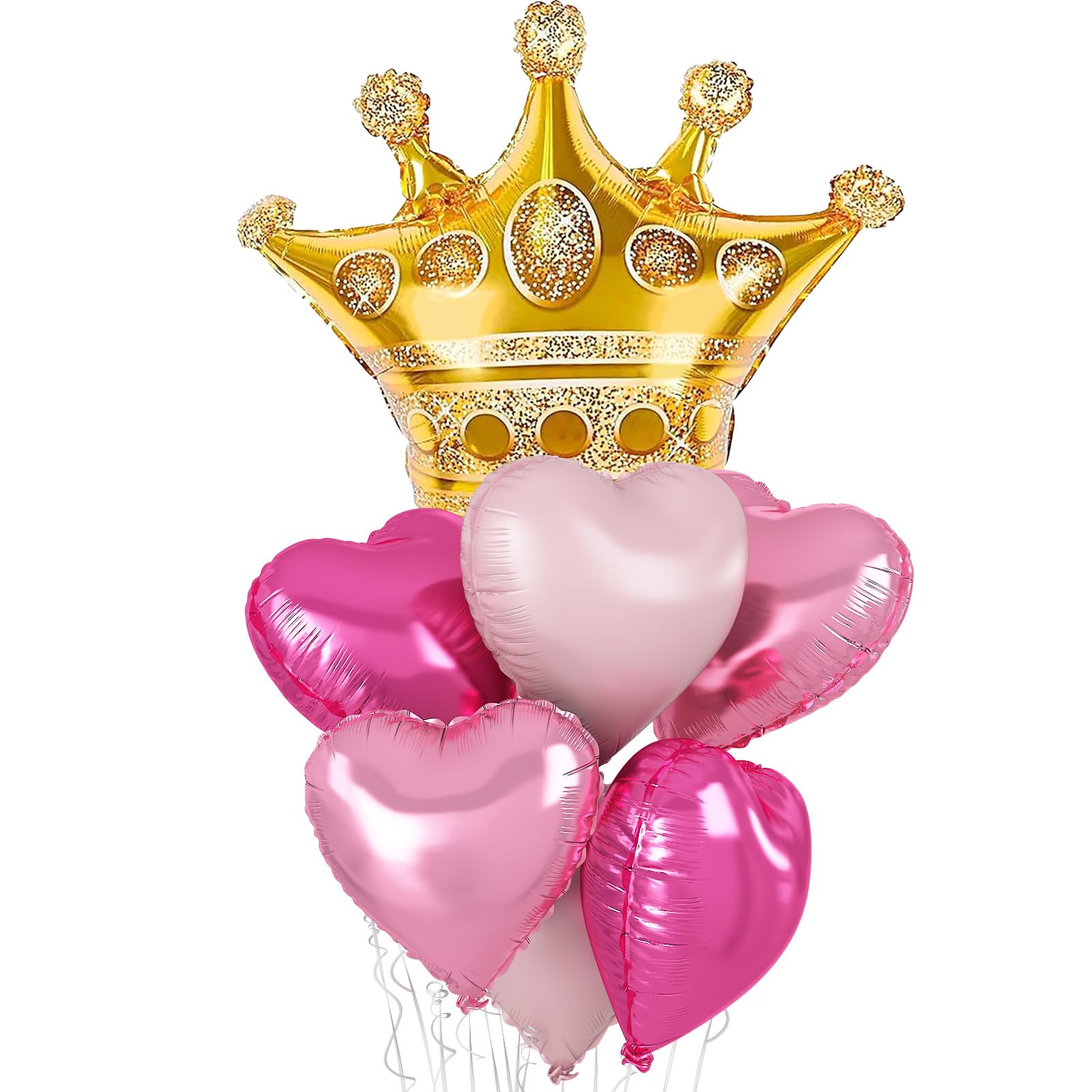 Froova Pink Mixed Heart and Crown Balloon Galentines Valentines, Gold Large Crown Foil Balloons with Hot Light Pastel Pink Heart Shape Mylar Balloon