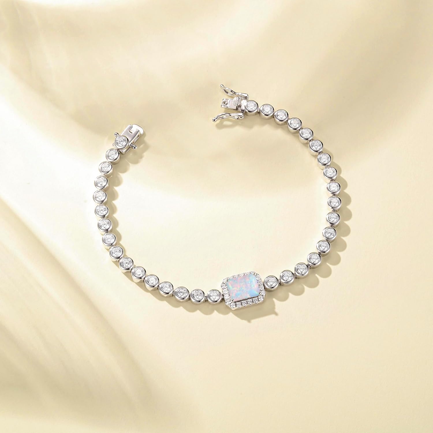 FANCIME 9 * 7mm Emerald Cut Birthstone Tennis Bracelet Bezel Setting Fine Jewelry Wedding Bridal Prom Birthday Gift for Women Her, Length 7.2 Inch - Image 2