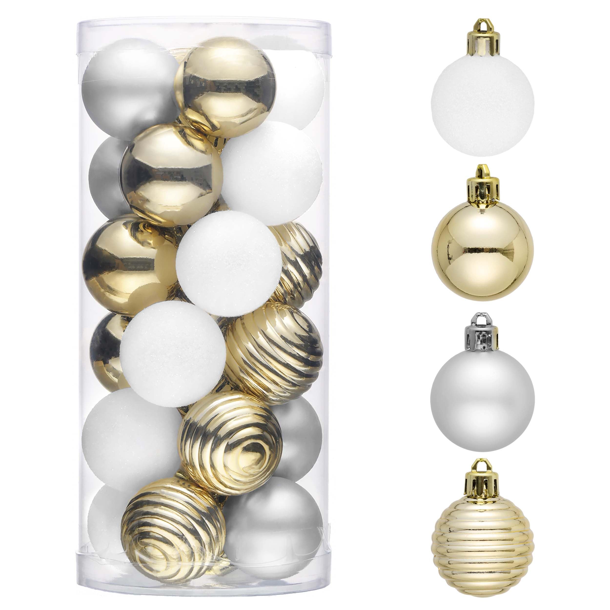 Valery Madelyn1.57 Inches Small Christmas Tree Decorations Ornament Set, 24ct White and Gold Shatterproof Christmas Ball Ornaments Bulk, Hanging Decor for Xmas Holiday Party