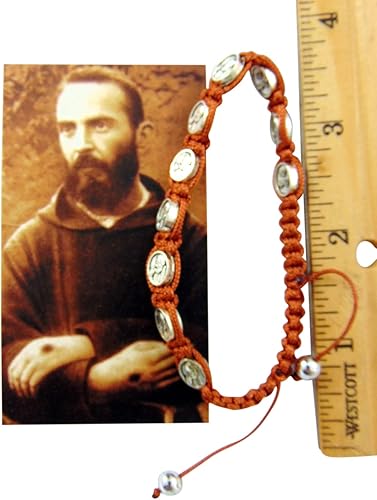 Miniatura 4 de San Padre Pío Medalla Devocional Ajustable Pulsera con Tarjeta de Oración Sagrada Regalo Set