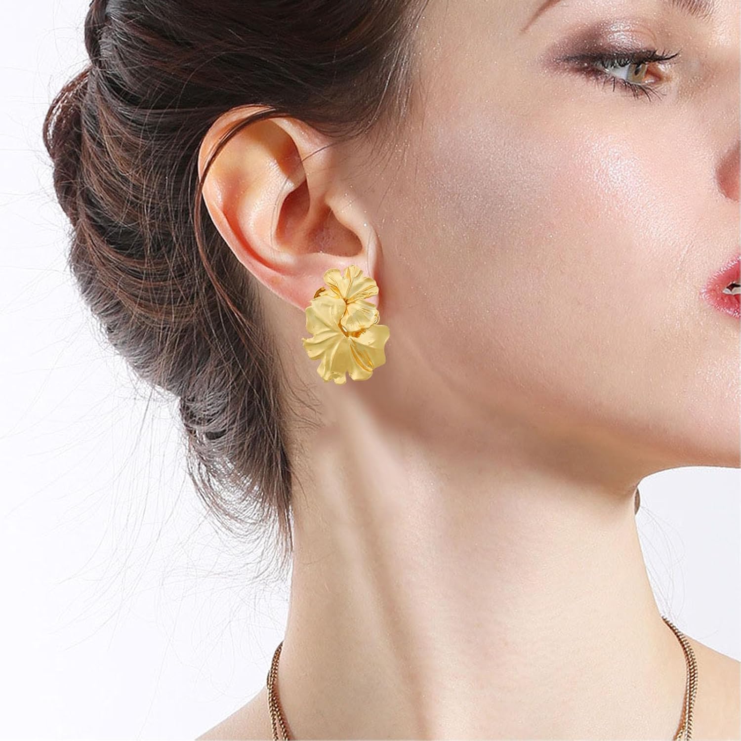 Gold Statement Earrings for Women,Large Bohemian Geometric Dangle Earrings Shell Leaf Heart Flower Dangling Drop Earrings Exaggerated Metal Sectored Earrings Jewelry Gift - Image 3
