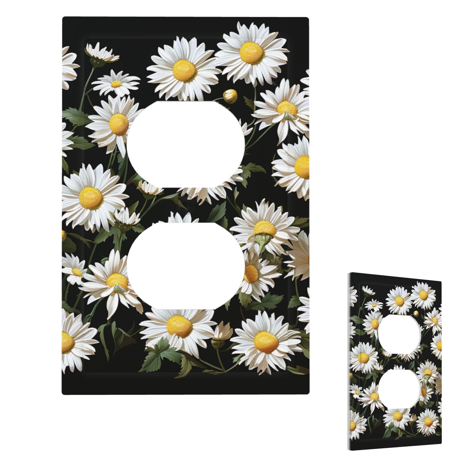 Fekiloot Duplex Daisy Wall Plate Cover Modern Decorative 1 Gang Light Switch Cover Unbreakable Receptacle Outlet Covers For Living Room Bedroom Home Decor