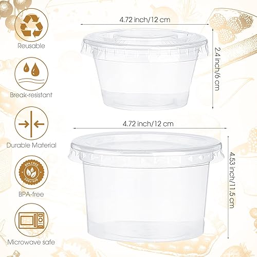 Miniatura 2 de Lallisa 600 tazas de plástico para porciones con tapas a granel, incluye 200 tazas de soufflé de 5 onzas y 400 tazas de condimentos de 2 onzas, mini