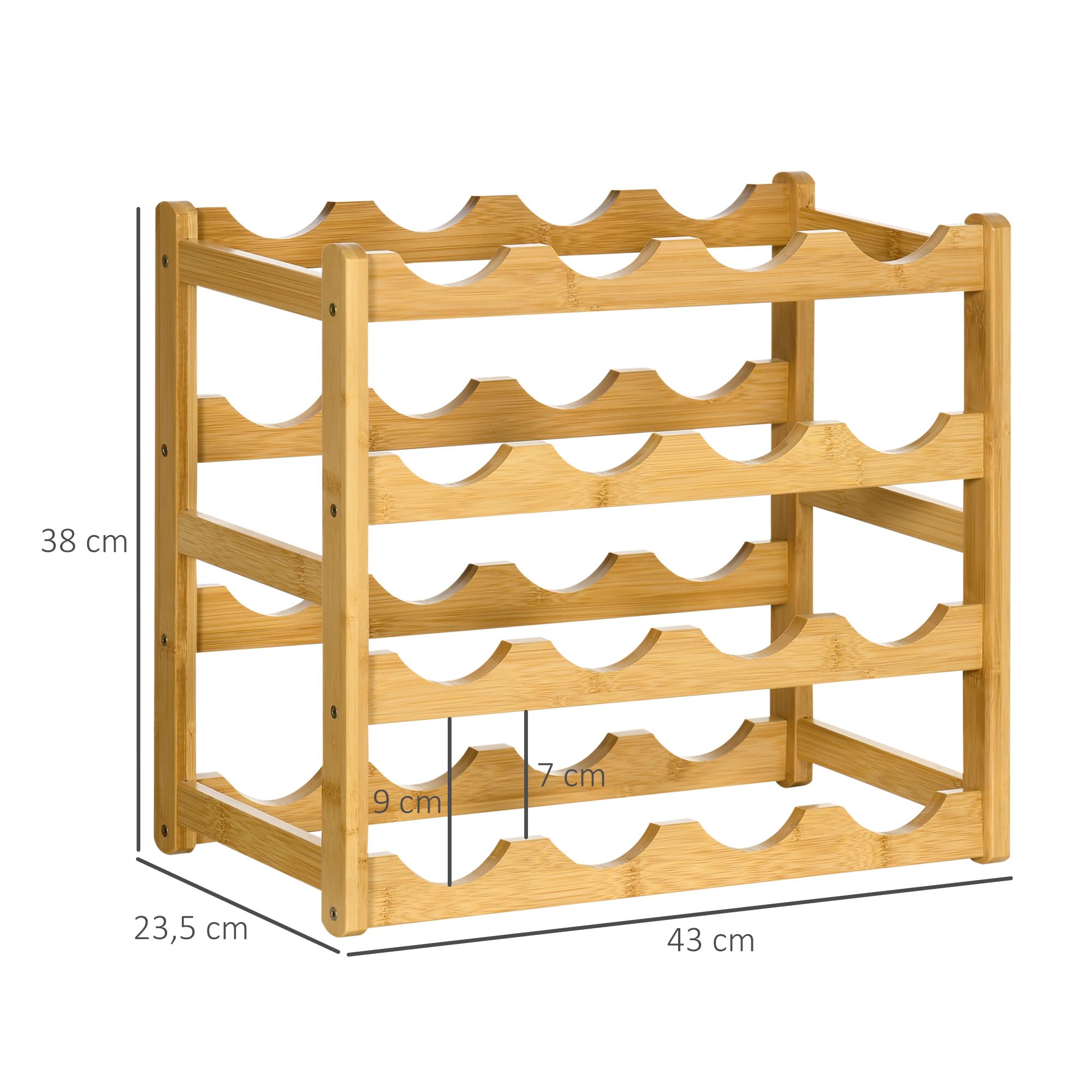 HOMCOM Étagère à Bouteilles de vin pour 16 Bouteilles Porte Bouteilles Casier à vin en Bambou - 43 x 23,5 x 38 cm Bois Naturel
